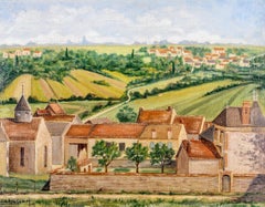 Senneville, Normandy - Large Mid 20th Century French Naïf Landscape Oil Painting