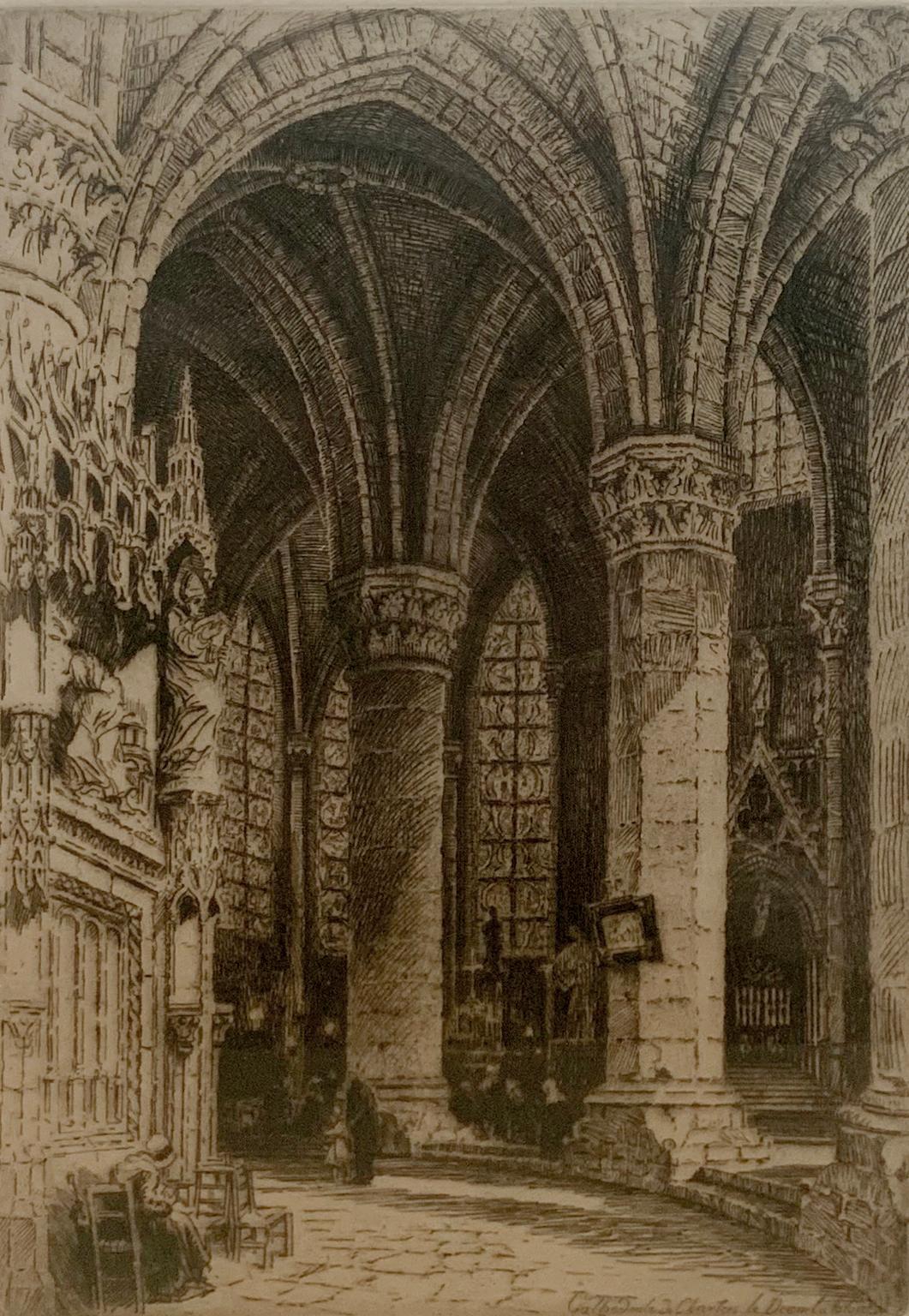 Charles Pinet Etching, Cathedrale De Chartres Le Deam In Good Condition In Fort Lauderdale, FL