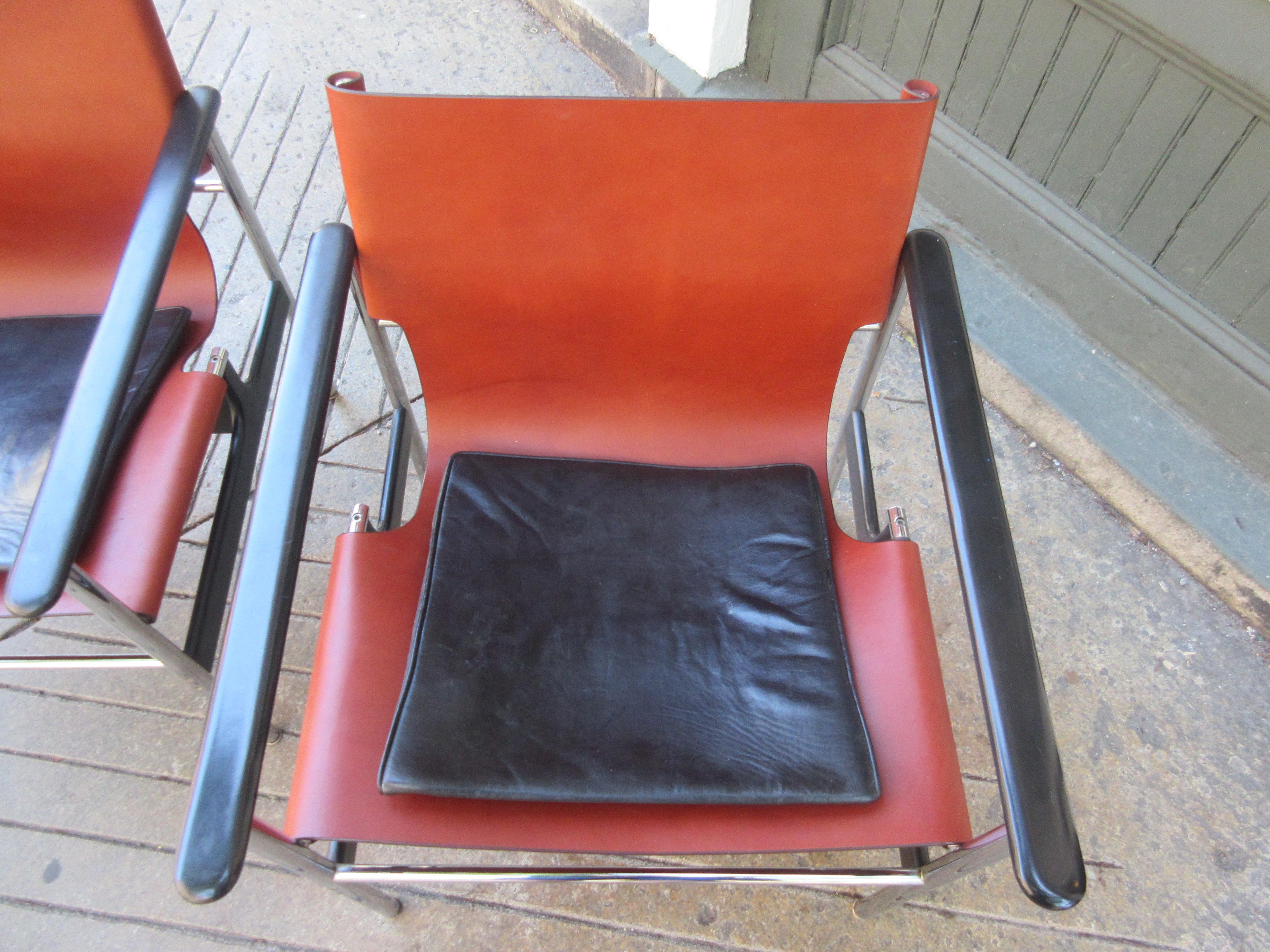 Mid-20th Century Charles Pollack for Knoll Model 657 Leather Sling Chairs