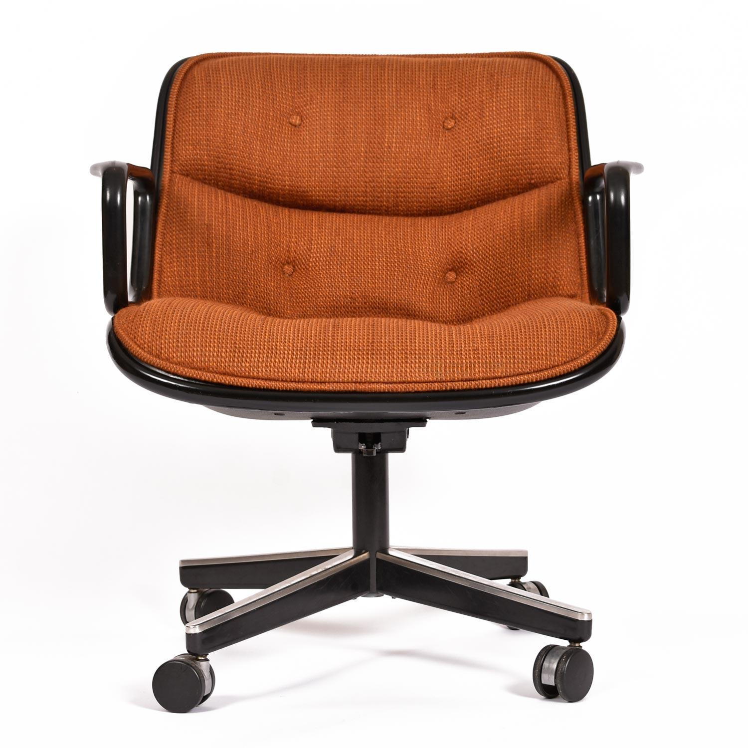Mid-Century Modern Charles Pollack for Knoll Orange Tweed Executive Chair w/ Height Tension Knob