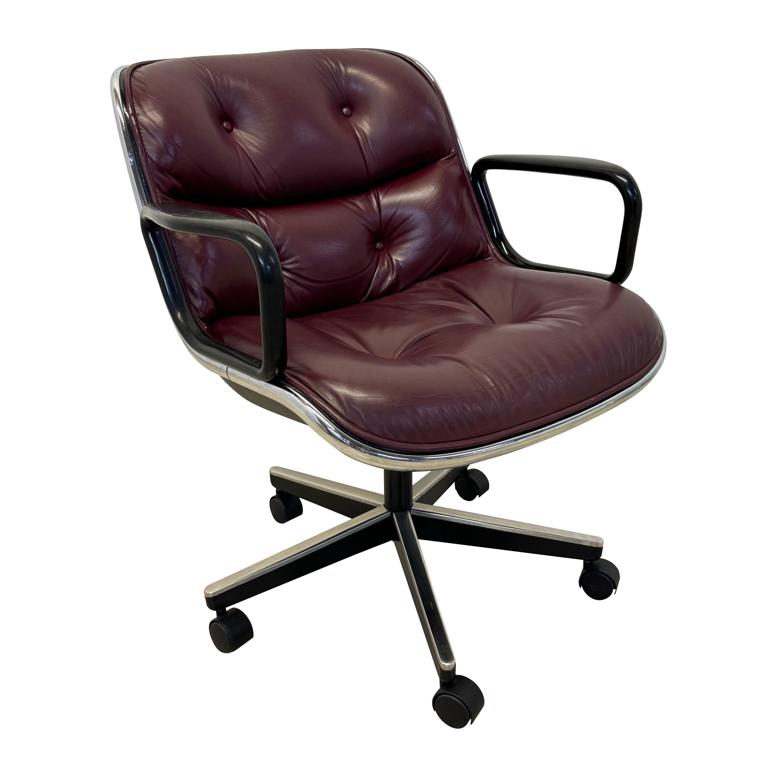 Charles Pollock Aubergine Leather Executive Arm Chair for Knoll