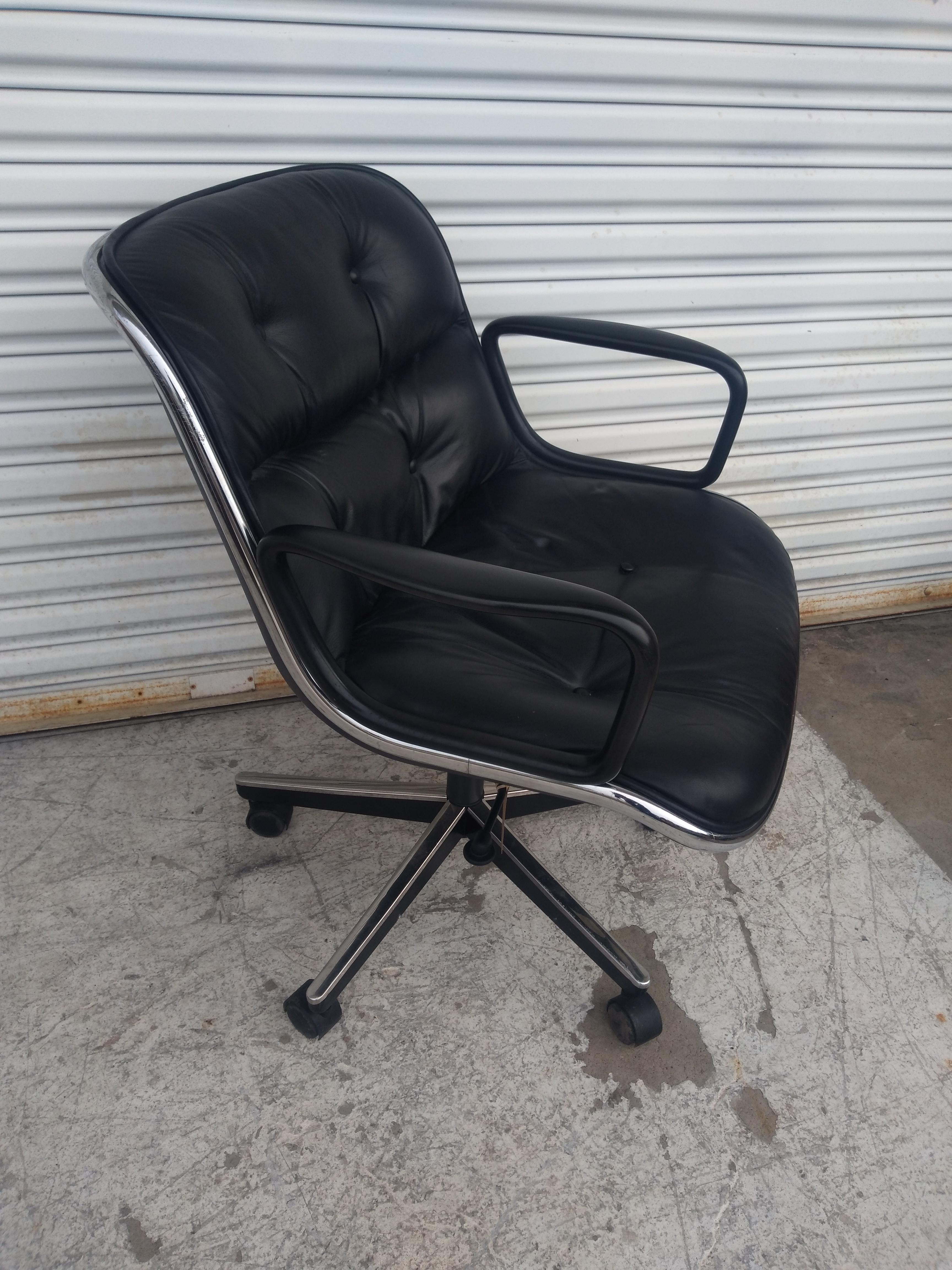 20th Century Charles Pollock Black Leather Executive Chair