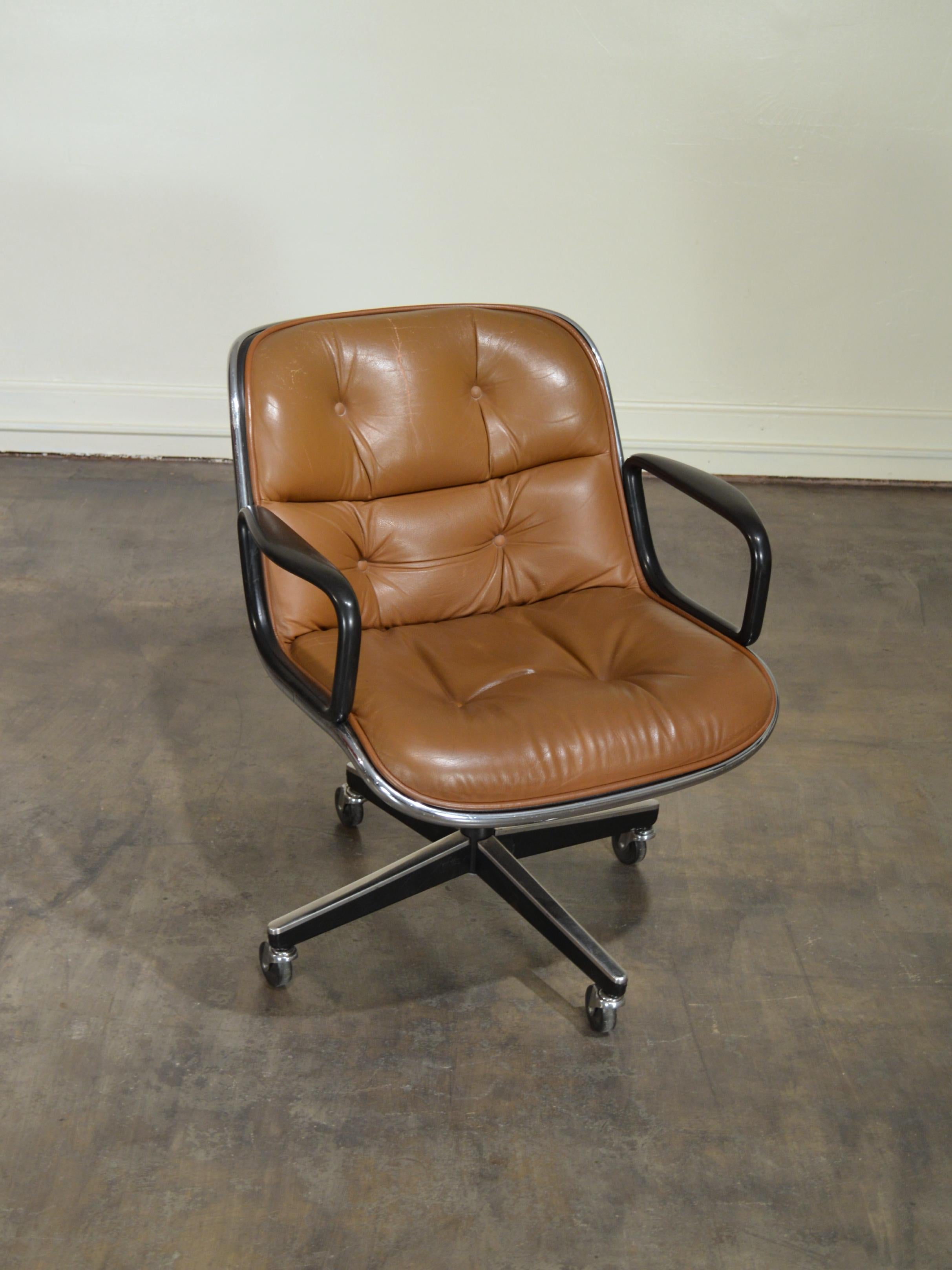 Mid-Century Modern Charles Pollock Cognac Leather Executive Chair by Knoll