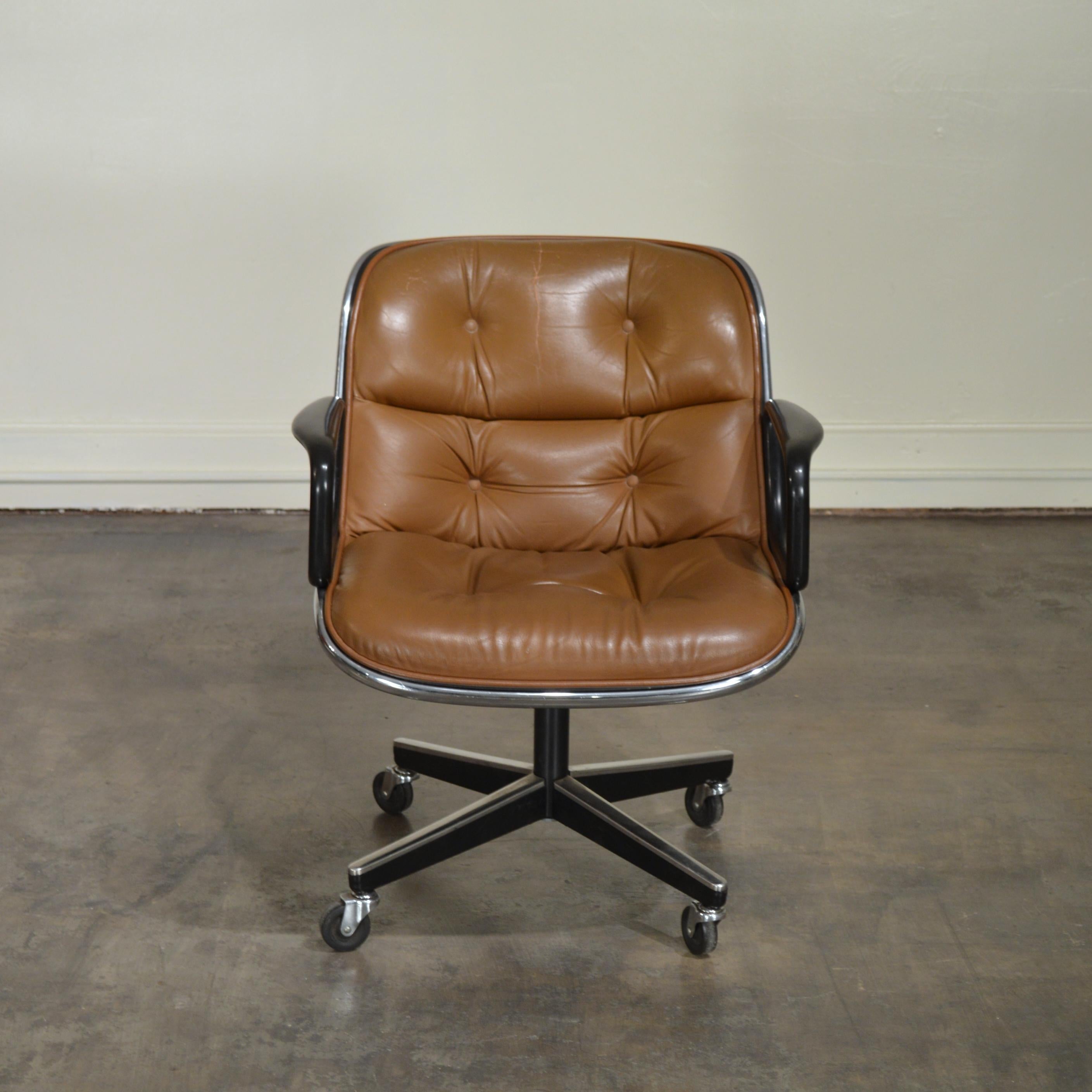 American Charles Pollock Cognac Leather Executive Chair by Knoll
