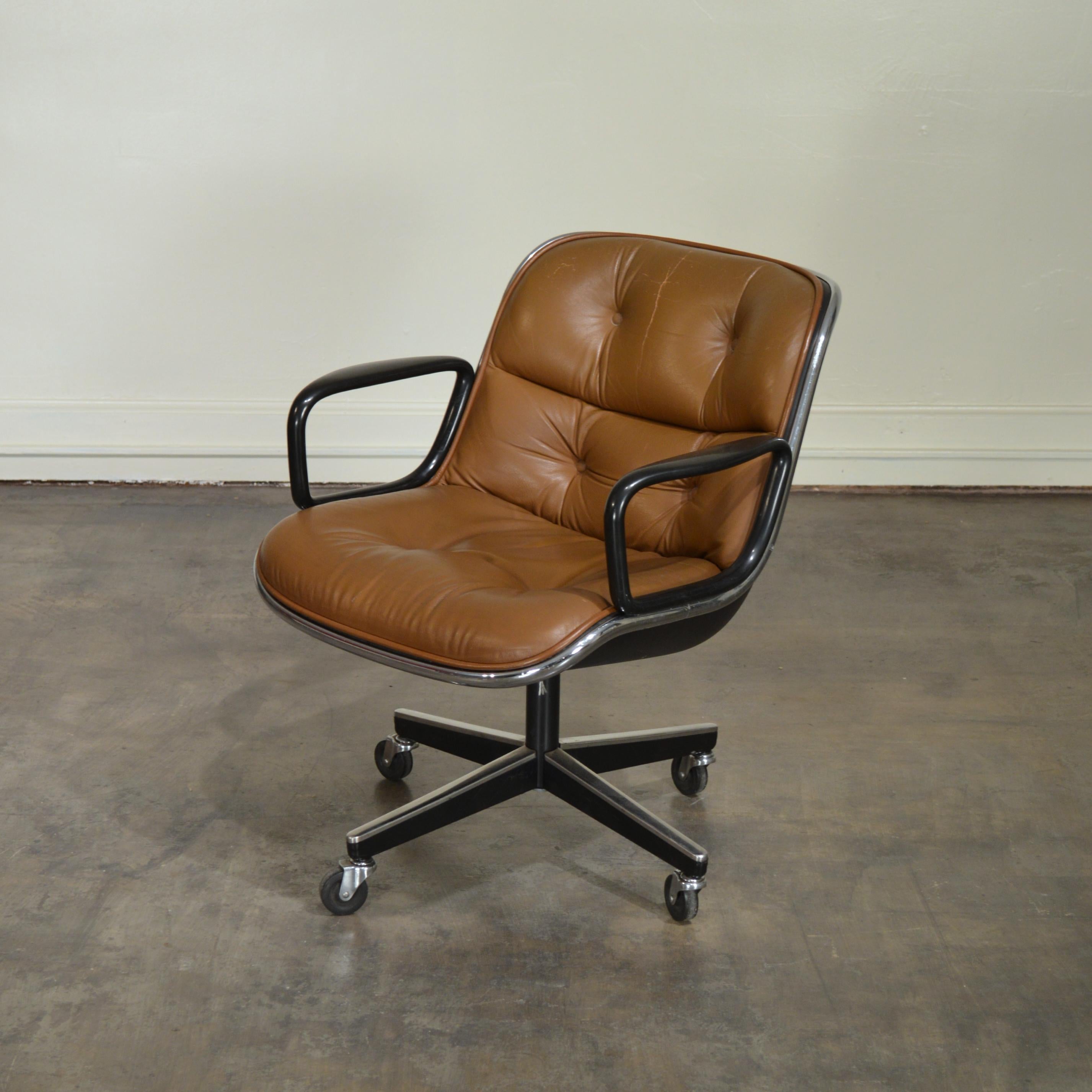 Molded Charles Pollock Cognac Leather Executive Chair by Knoll