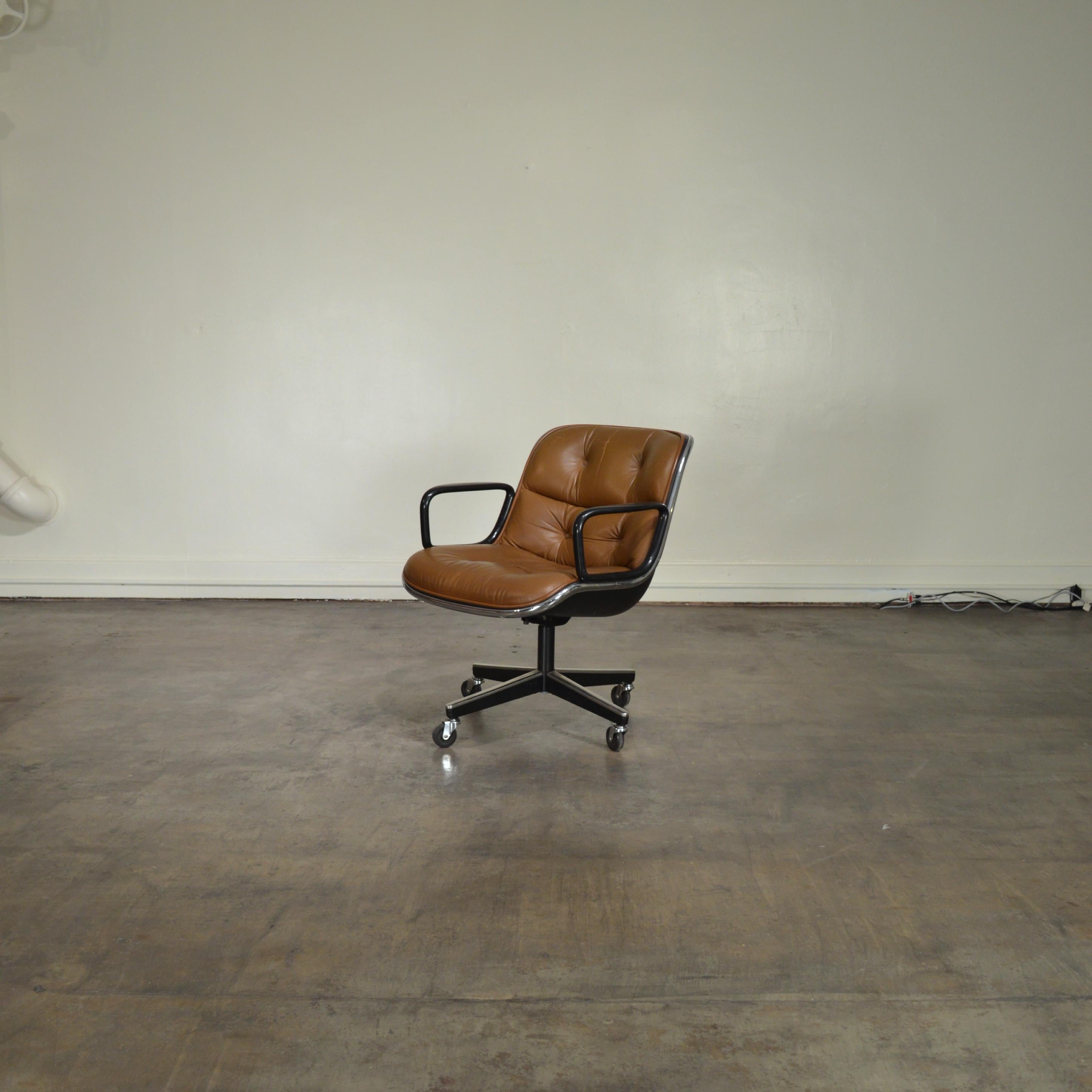 Charles Pollock Cognac Leather Executive Chair by Knoll In Good Condition In Portland, ME