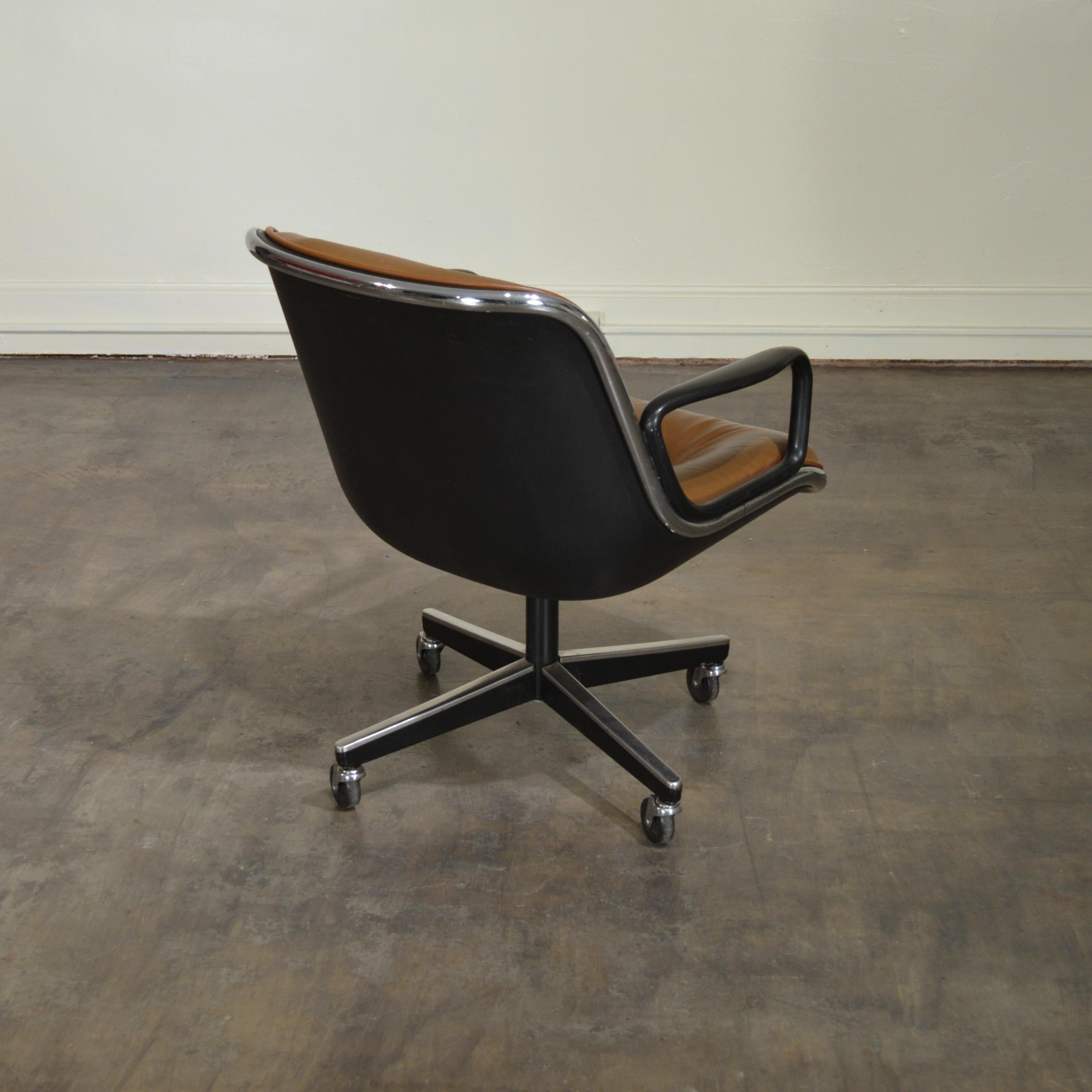 Aluminum Charles Pollock Cognac Leather Executive Chair by Knoll