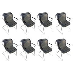Charles Pollock, ensemble de 8 chaises hautes en chrome et métal maillé