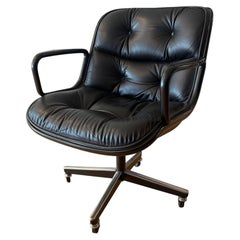 Sillón «Executive» de Charles Pollock, de cuero negro, 1984, Knoll, 1984