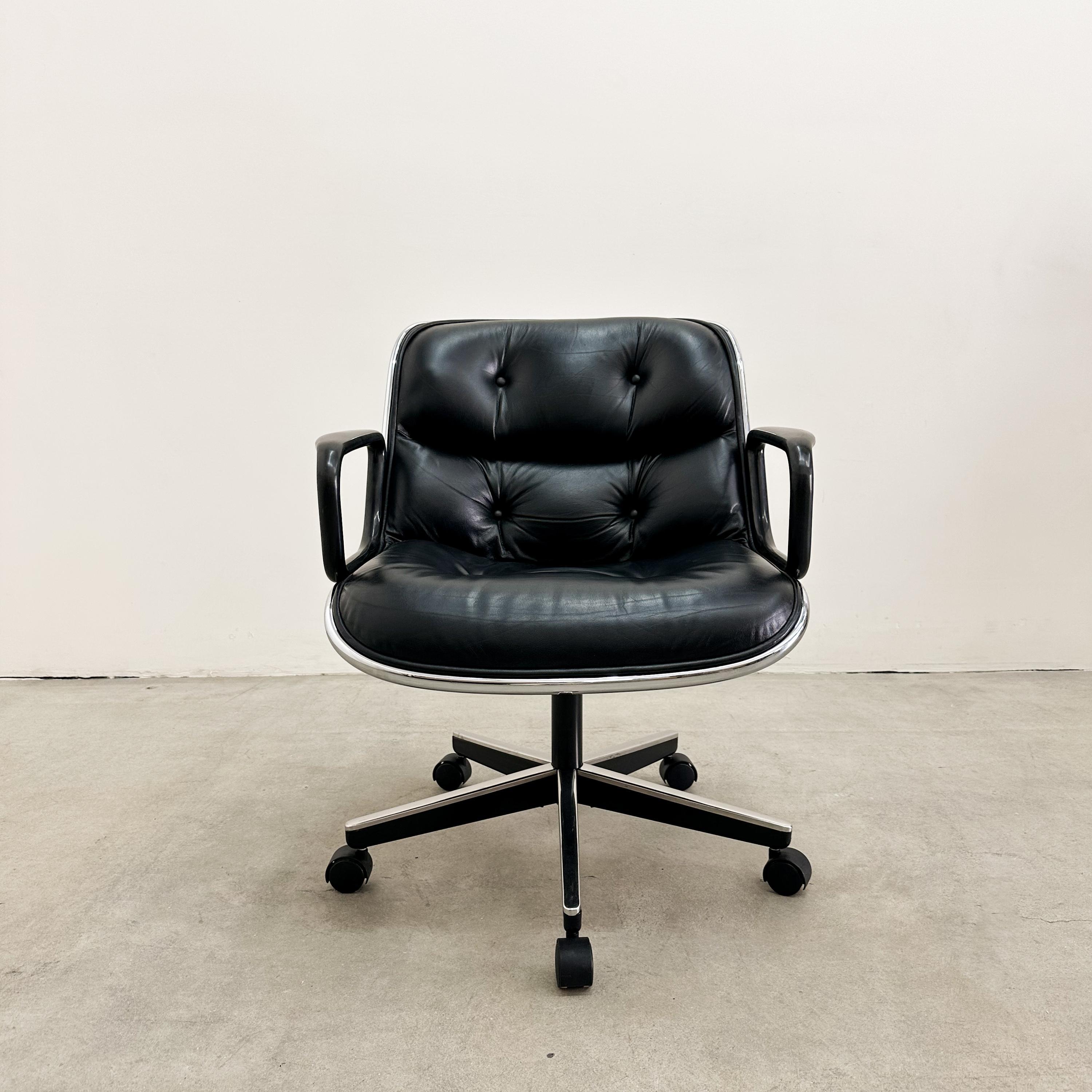 Charles Pollock Chefsessel für Knoll in schwarzem Leder und Chrom, 1980er Jahre MCM (Moderne der Mitte des Jahrhunderts) im Angebot