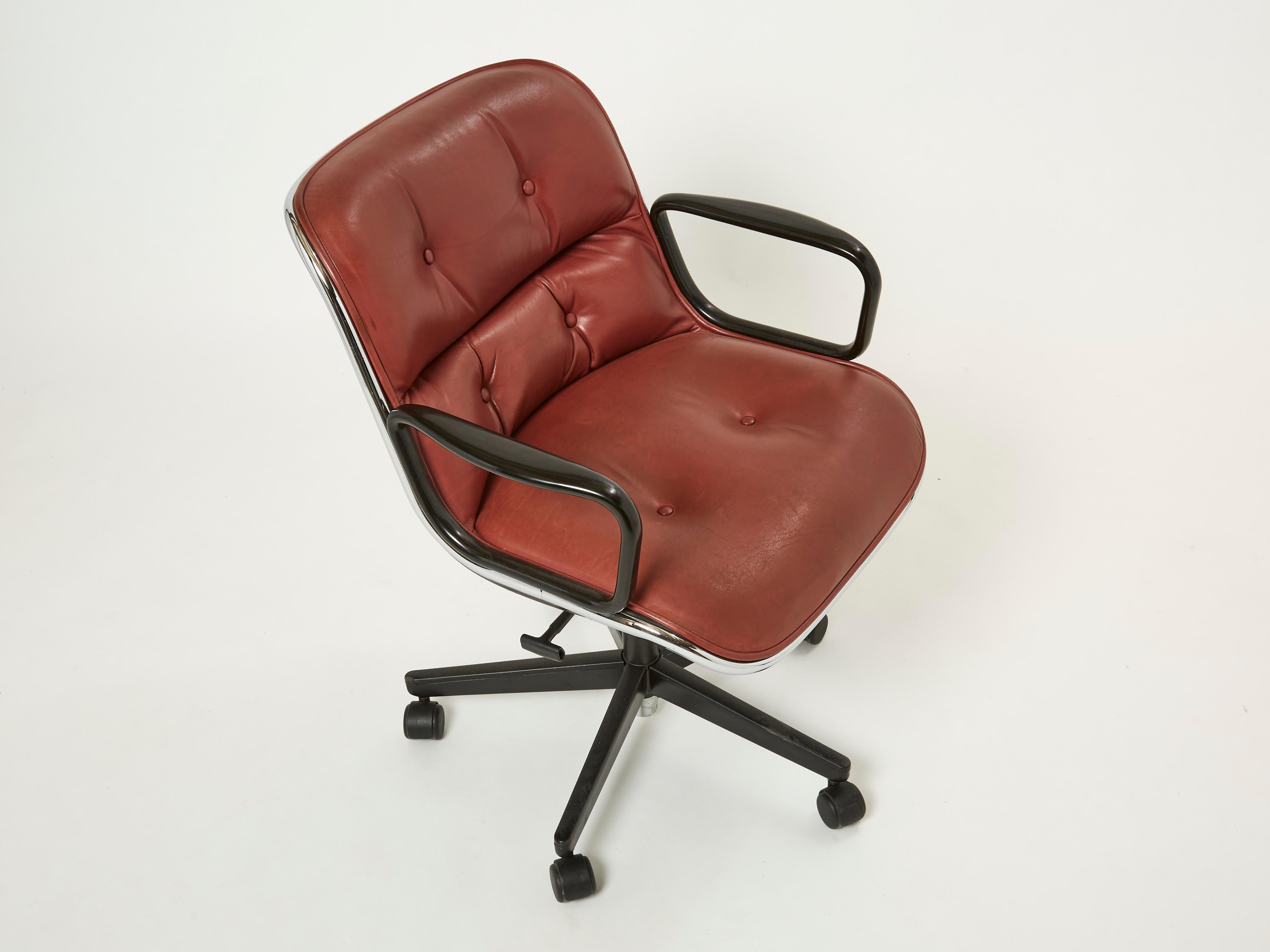 Mid-Century Modern Charles Pollock Executive Desk Chair for Knoll in brown Leather 1990