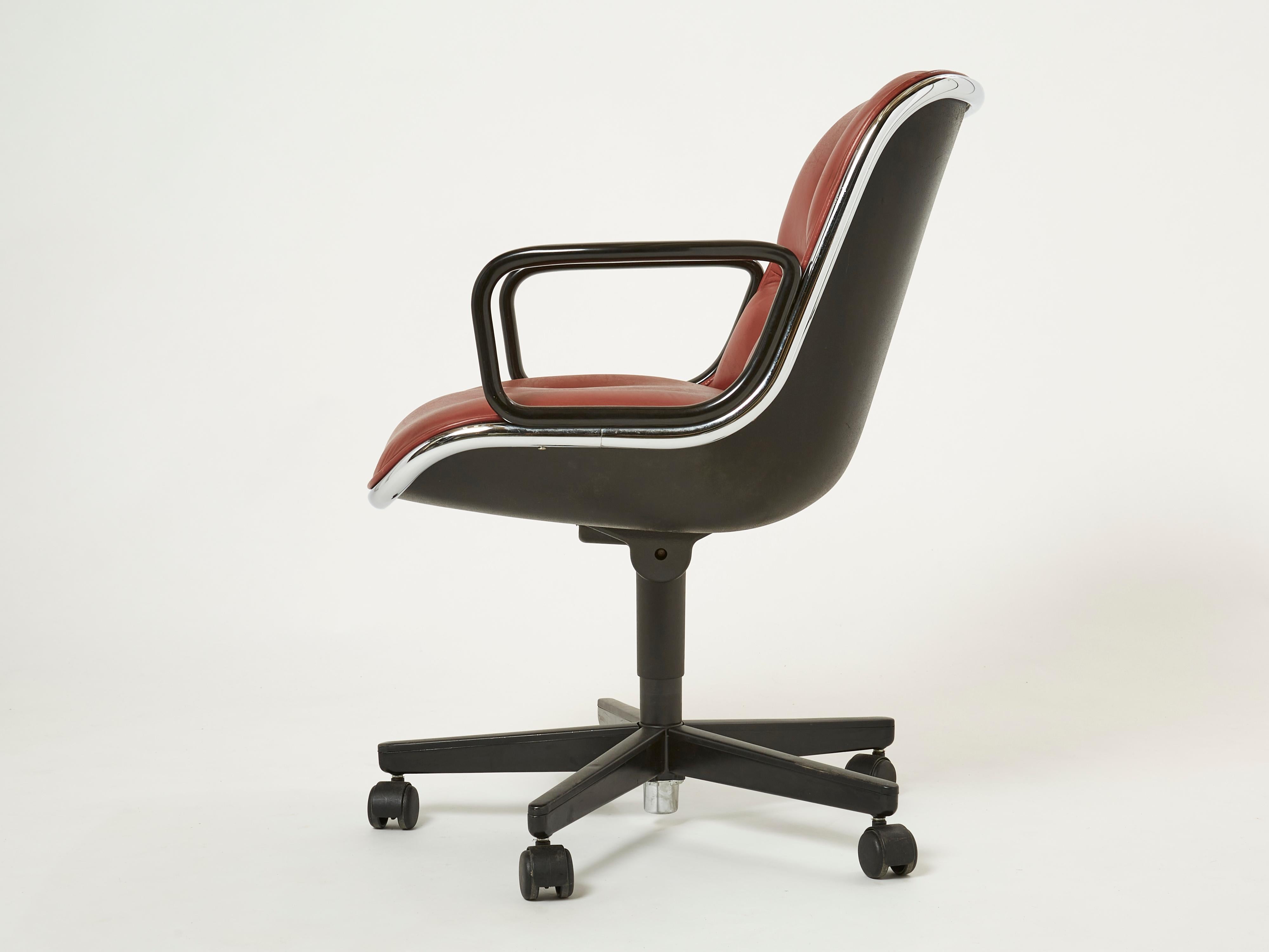 Charles Pollock Executive Desk Chair for Knoll in brown Leather 1990 In Good Condition In Paris, IDF