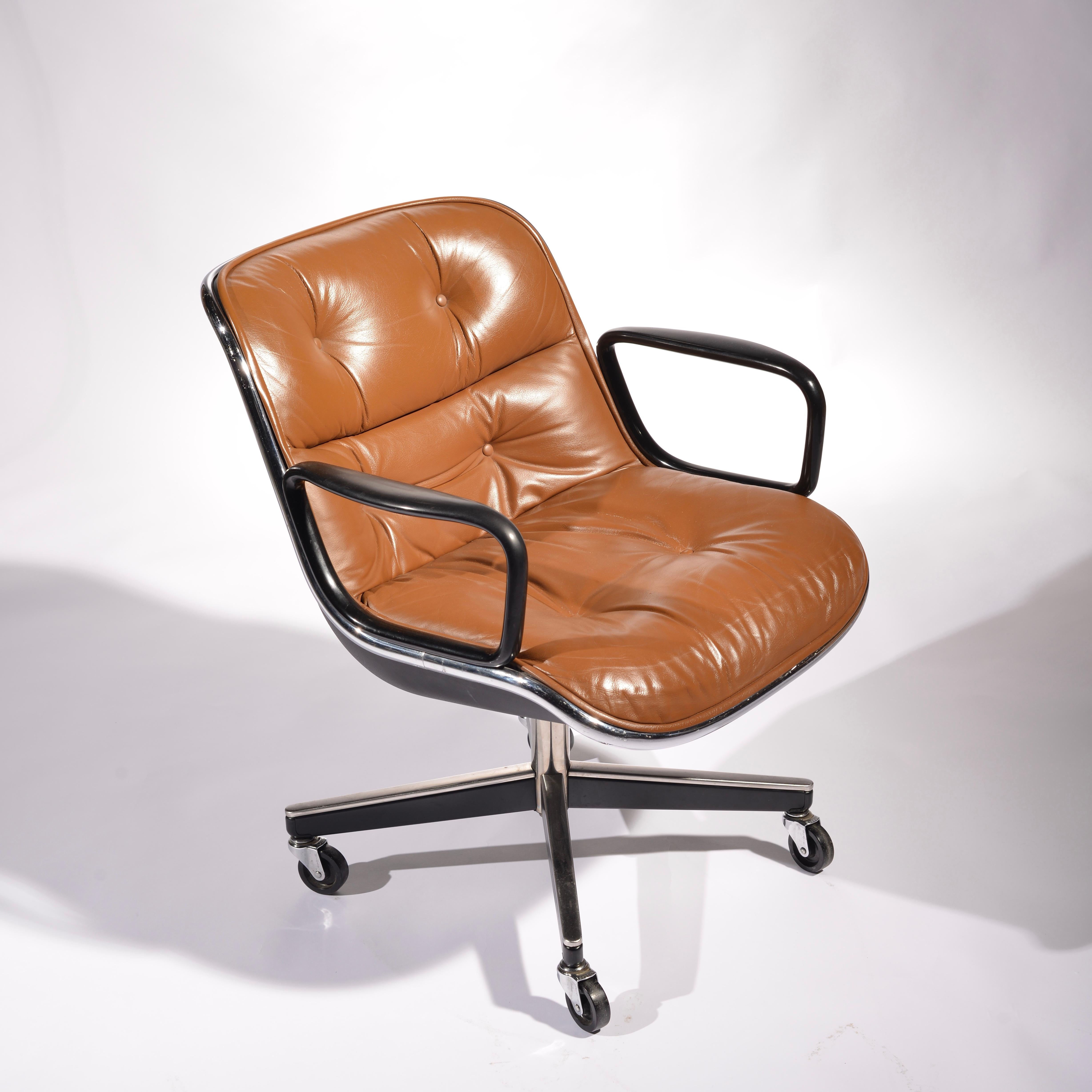 Mid-Century Modern Charles Pollock Executive Desk Chairs for Knoll in Cognac Leather