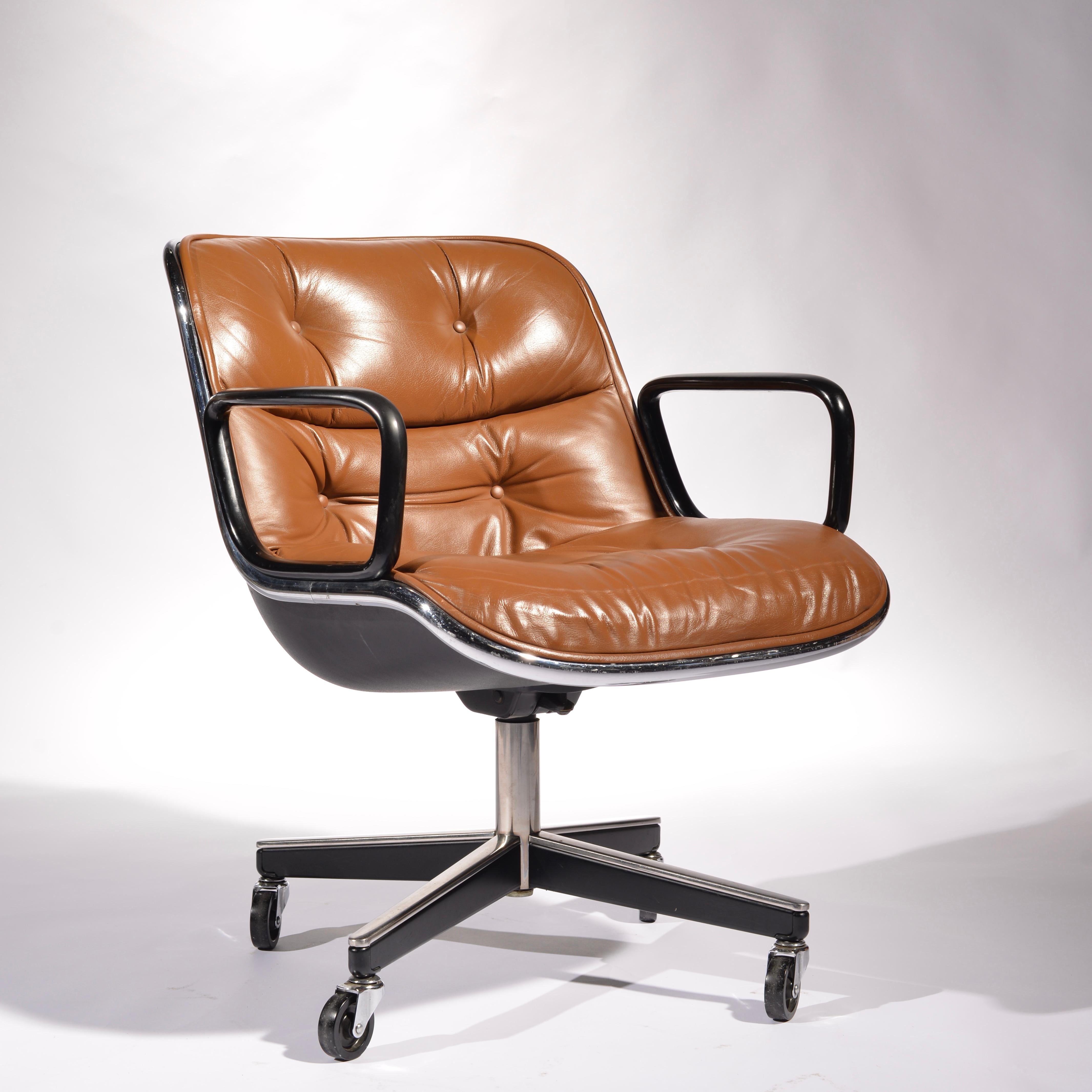 Mid-20th Century Charles Pollock Executive Desk Chairs for Knoll in Cognac Leather