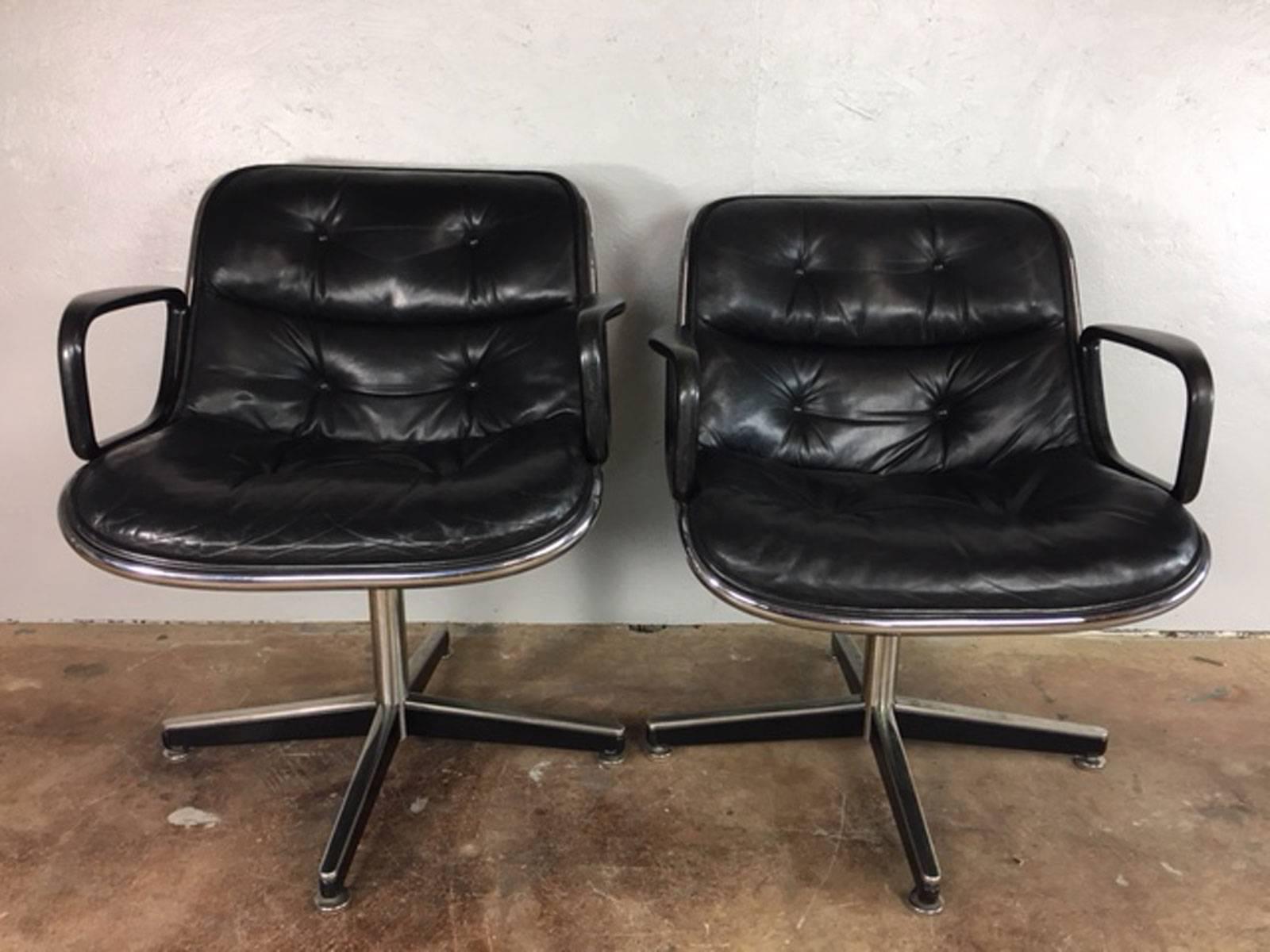 Mid-Century Modern Charles Pollock Executive Leather Chairs For Sale