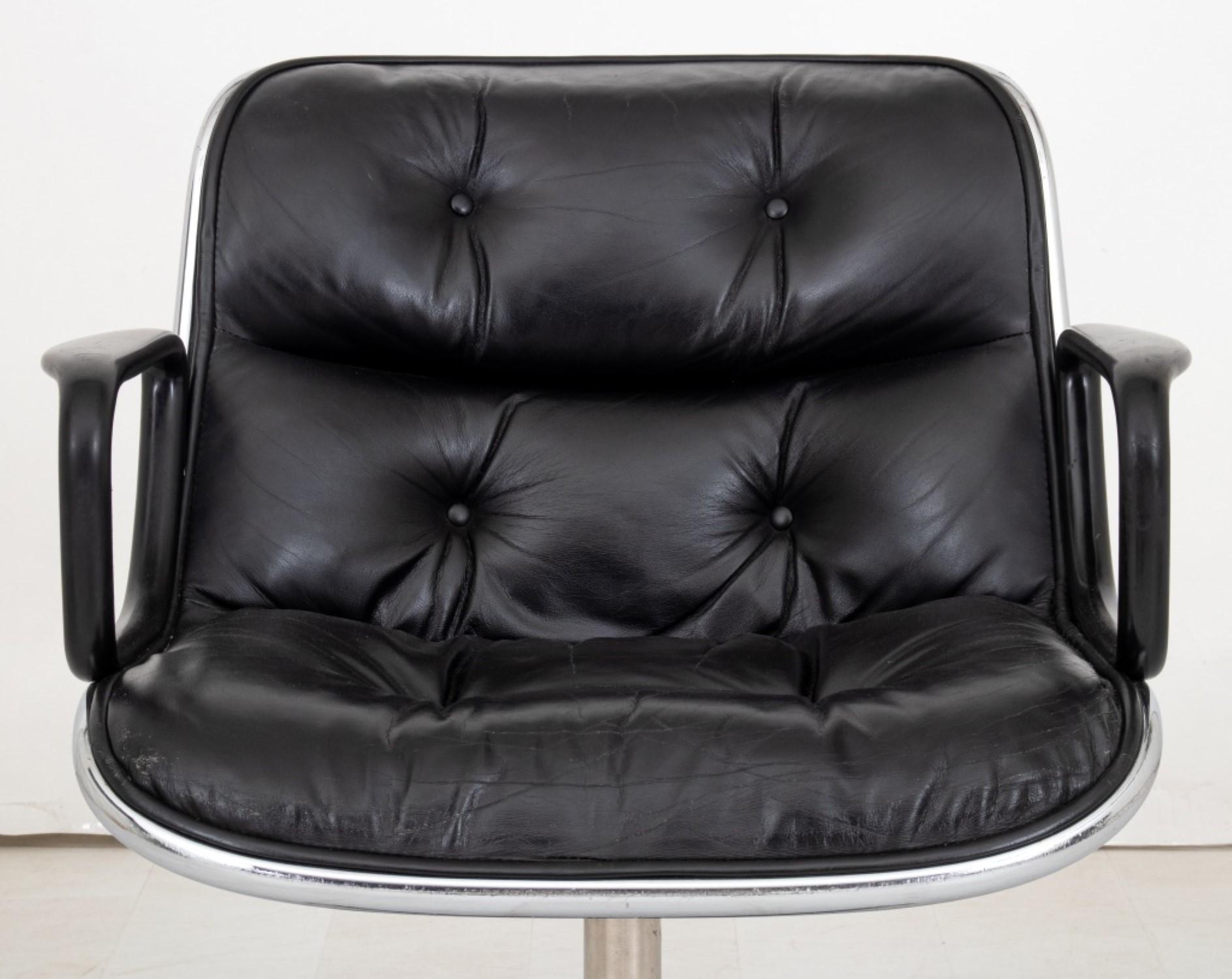 Charles Pollock Executive Office Chair for Knoll International (1963)

Design: Button-tufted black leather seat and backing on a chrome base with four casters.

Dimensions: 32.25