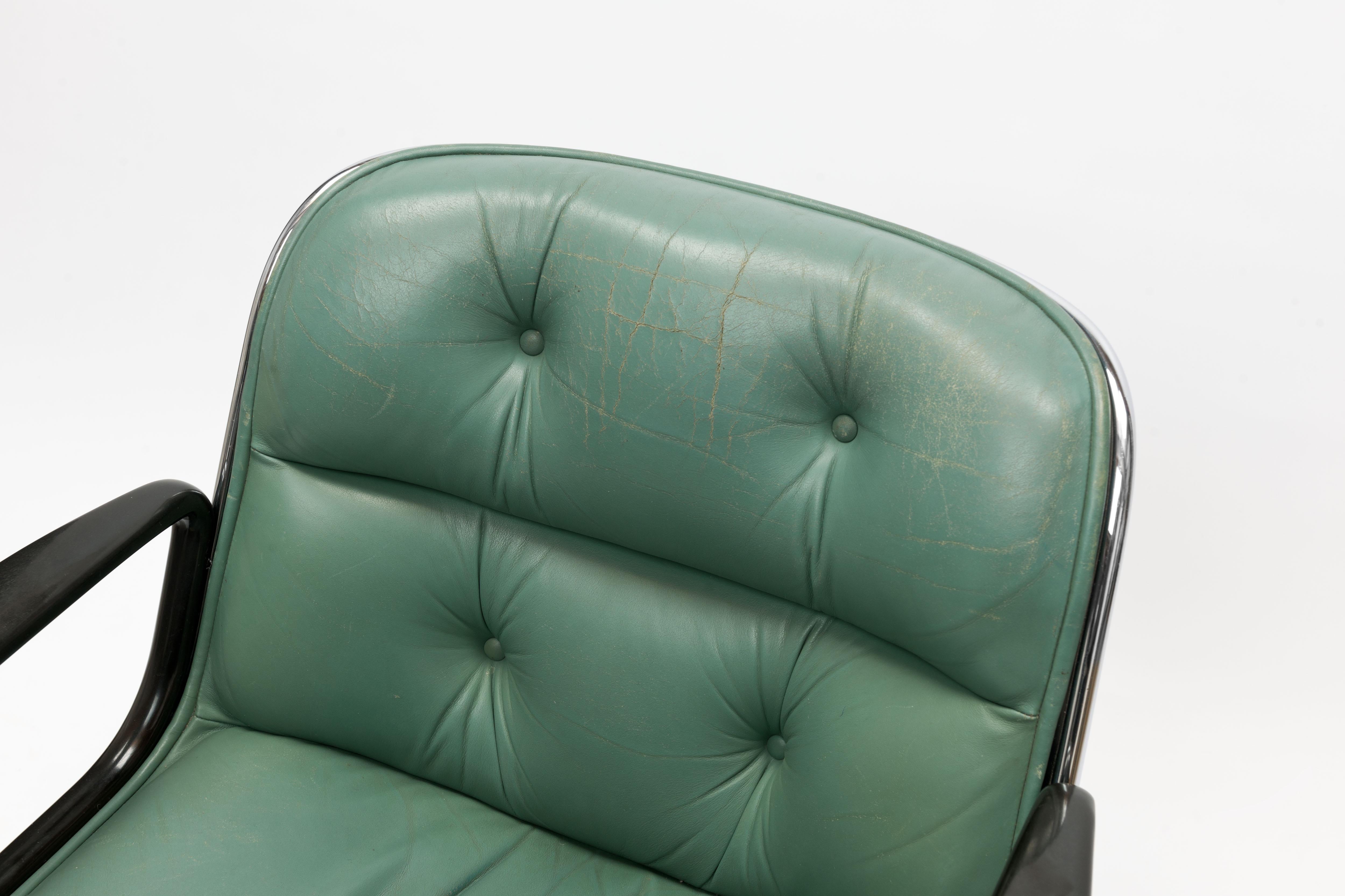 Chrome Charles Pollock Executive Swivel Office Chair in Seafoam Green Leather by Knoll