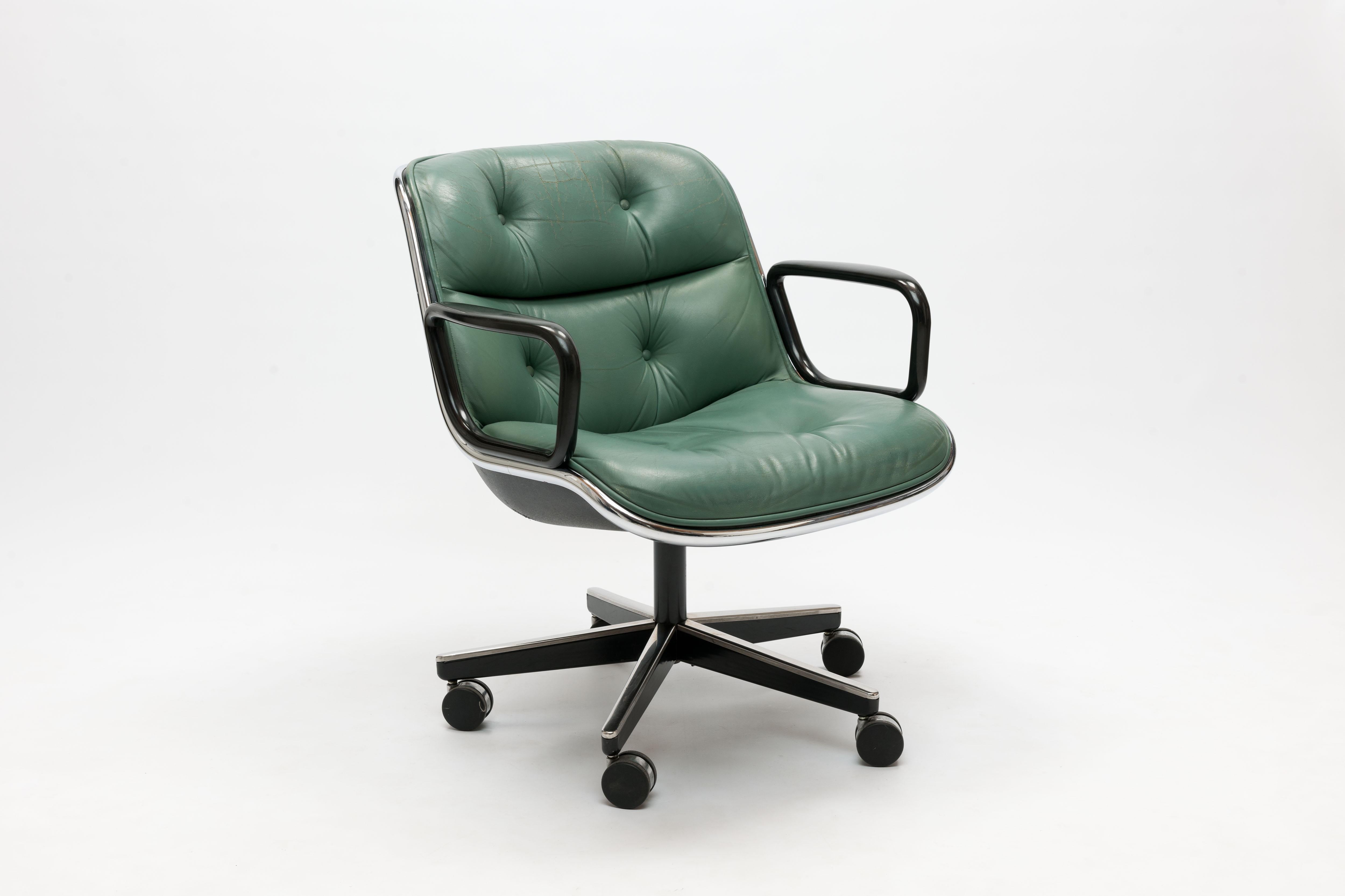 Charles Pollock Executive Swivel Office Chair in Seafoam Green Leather by Knoll 4