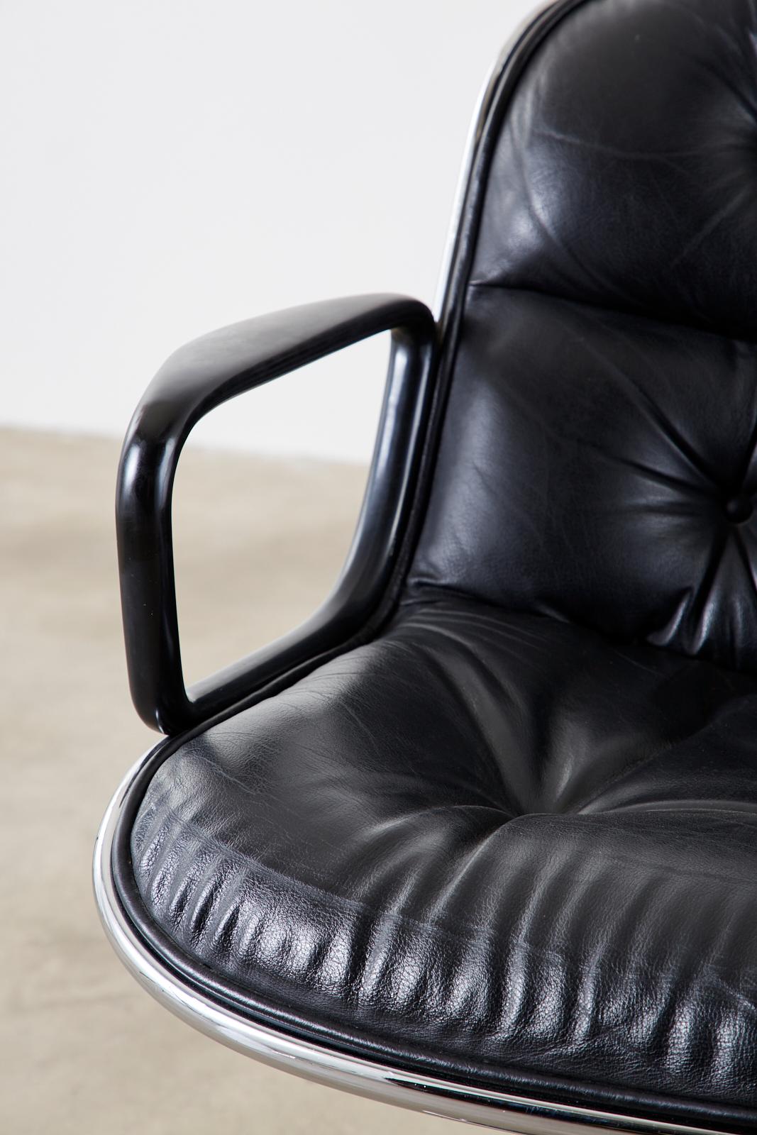 Charles Pollock for Knoll Black Leather Executive Desk Armchairs 4