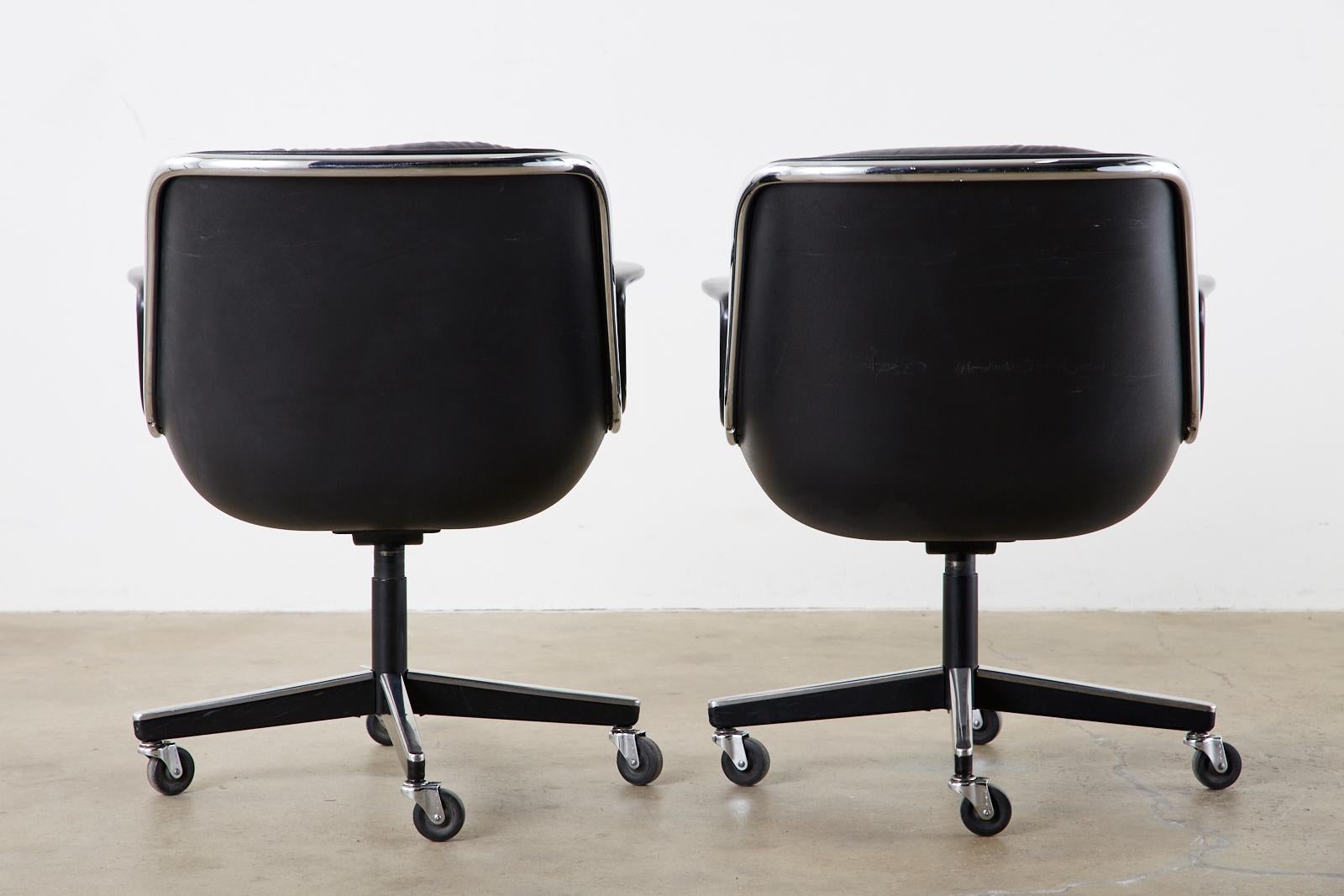 Charles Pollock for Knoll Black Leather Executive Desk Armchairs 13