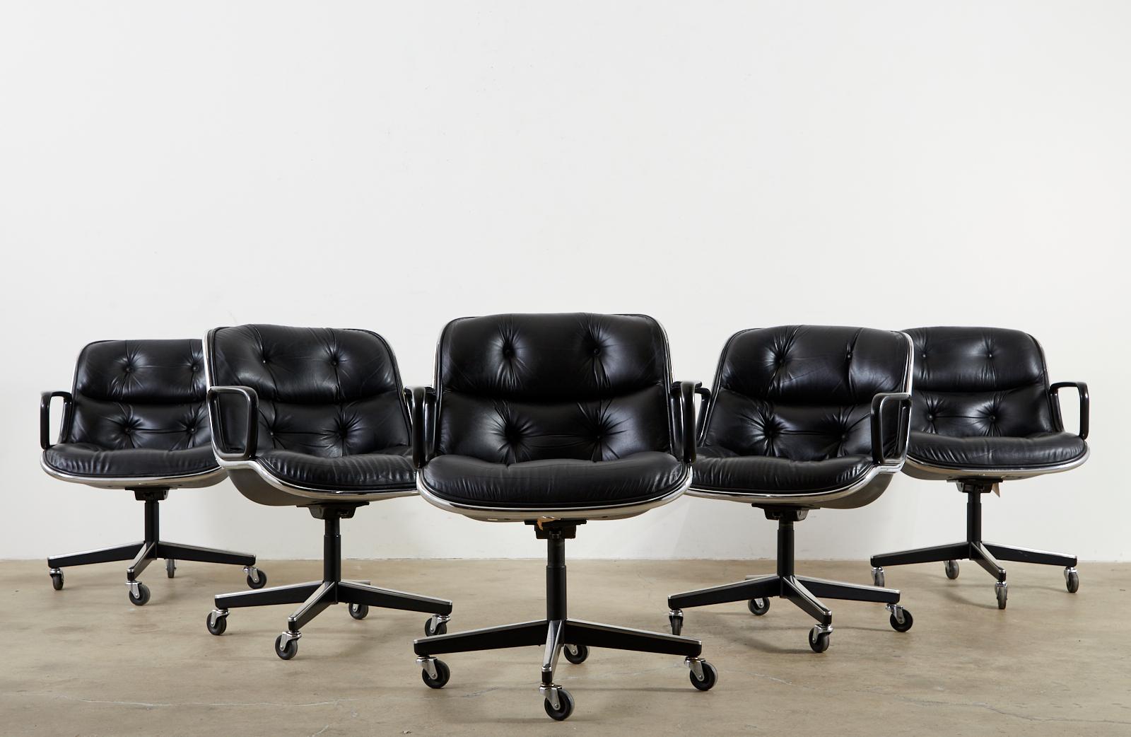 American Charles Pollock for Knoll Black Leather Executive Desk Armchairs