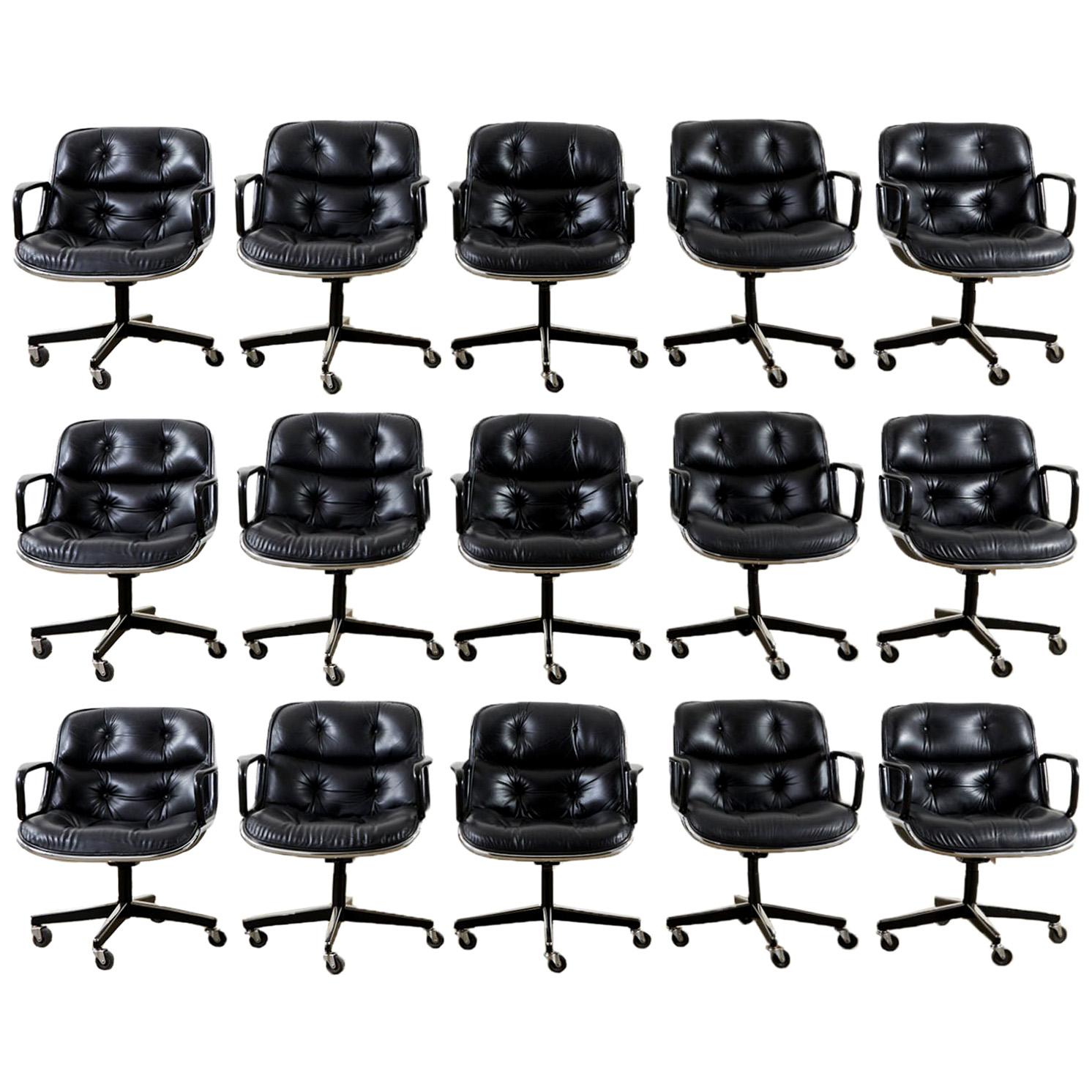Charles Pollock for Knoll Black Leather Executive Desk Armchairs
