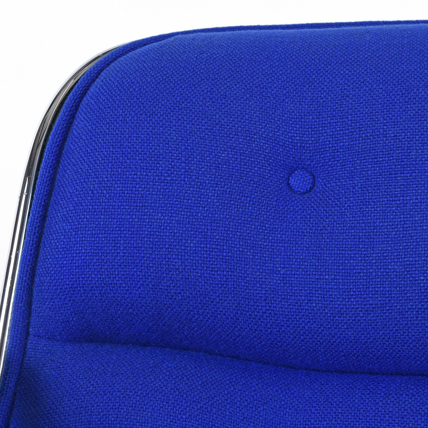 Stainless Steel Charles Pollock for Knoll Blue Tweed Executive Chairs W/ Height Tension Knob