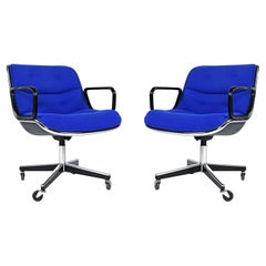 Charles Pollock for Knoll Blue Tweed Executive Chairs W/ Height Tension Knob