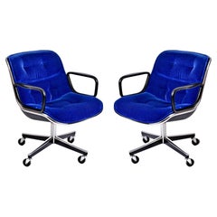 Charles Pollock for Knoll Blue Velvet Executive Chairs w/ Height Tension Knob