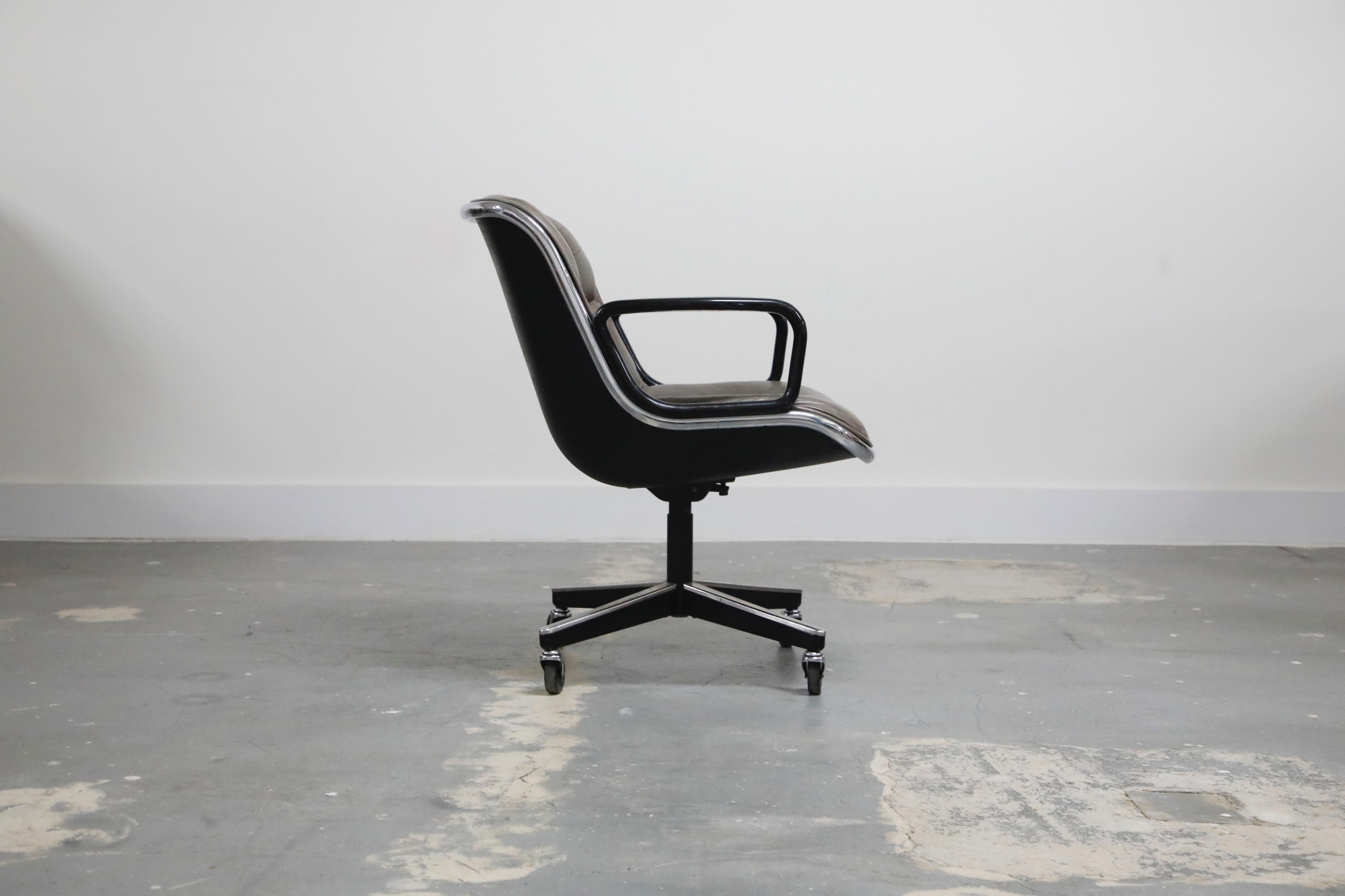Charles Pollock for Knoll International Leather Executive Desk Chair, Signed In Good Condition In Los Angeles, CA