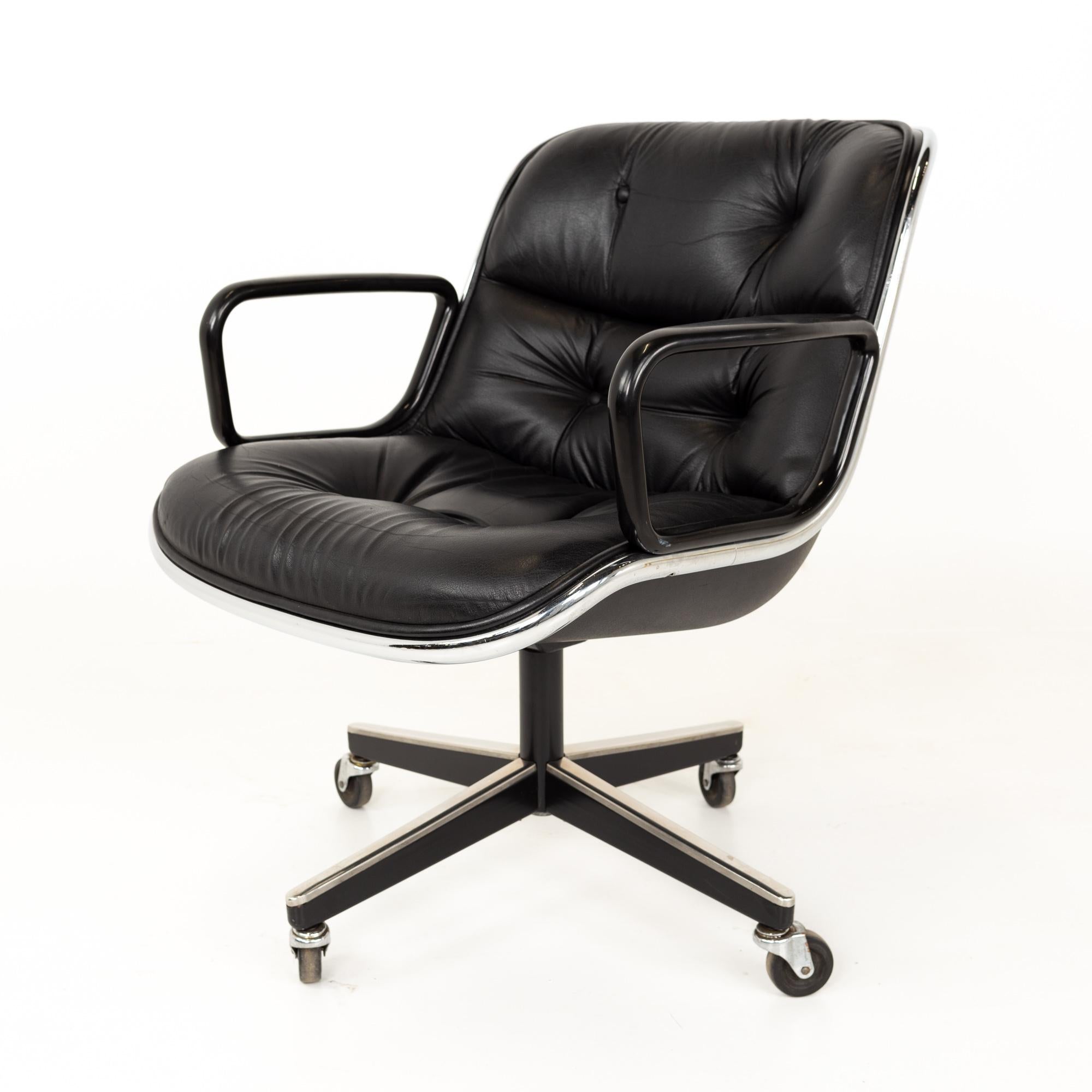 Charles Pollock for Knoll mid century wheeled office desk chair
This chair is 26.5 wide x 28 deep x 31.25 inches high, with a seat height of 18.25 and the arm height of 25.25 inches 

All pieces of furniture can be had in what we call restored