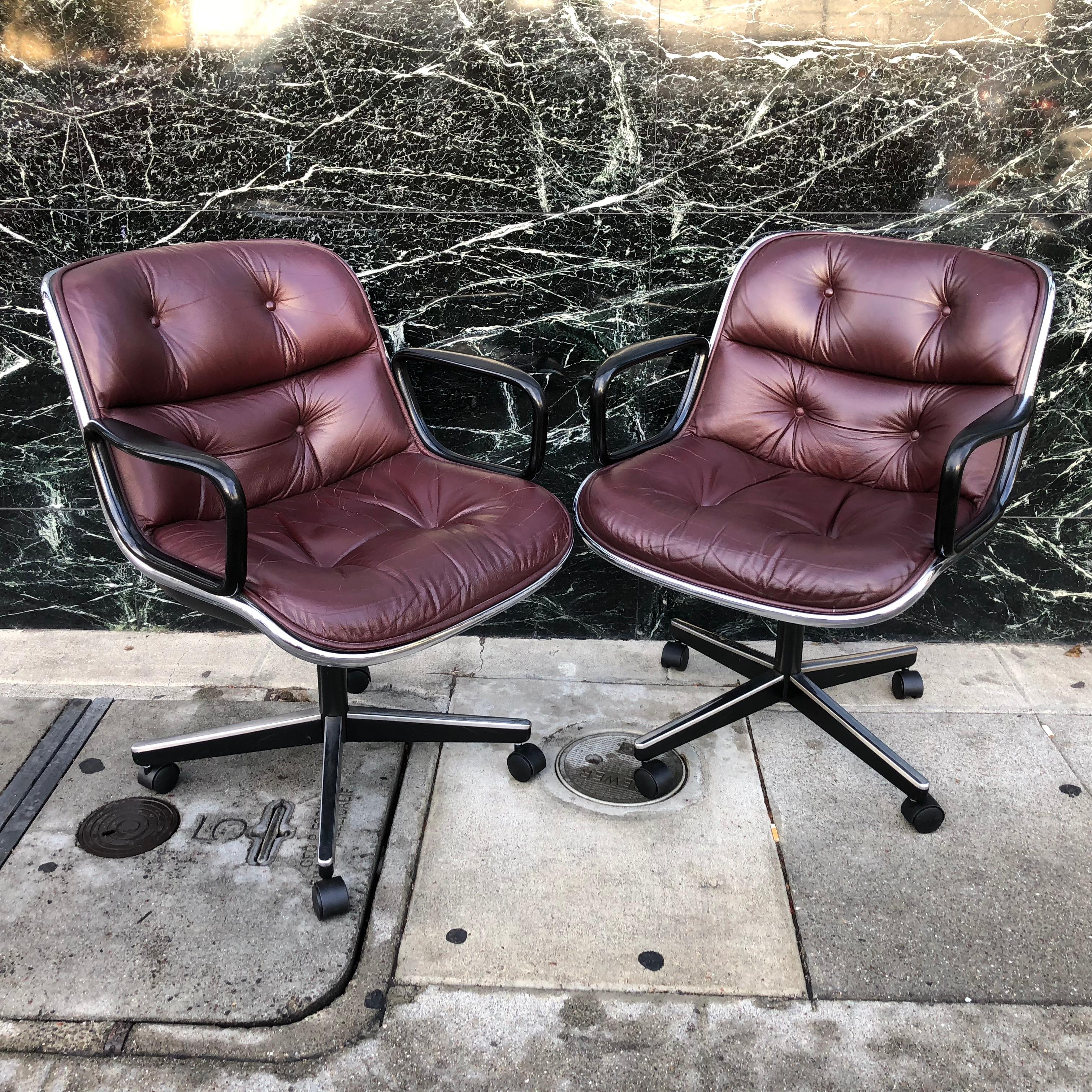 Mid-Century Modern Charles Pollock for Knoll Office Chairs in Burgundy Leather