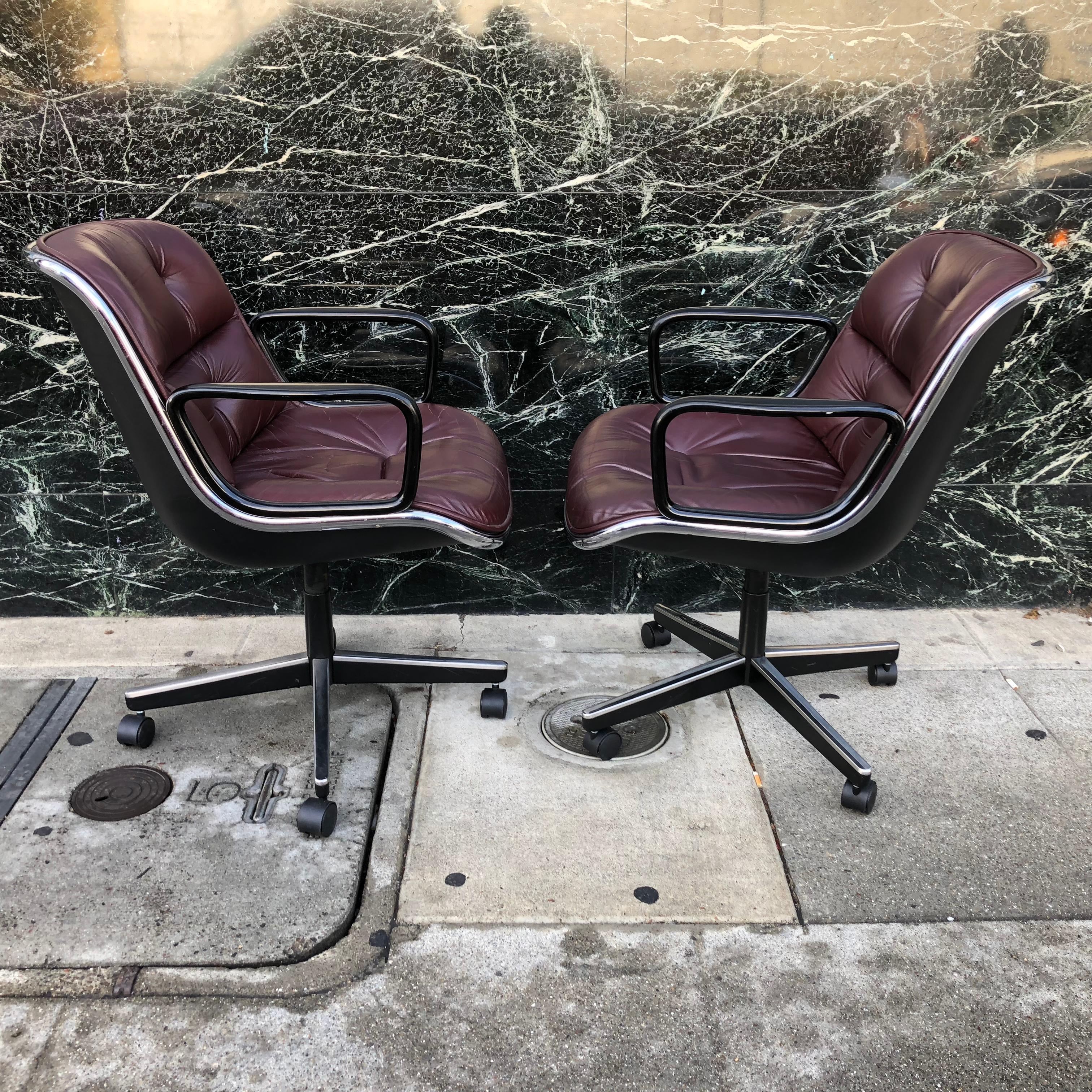 American Charles Pollock for Knoll Office Chairs in Burgundy Leather