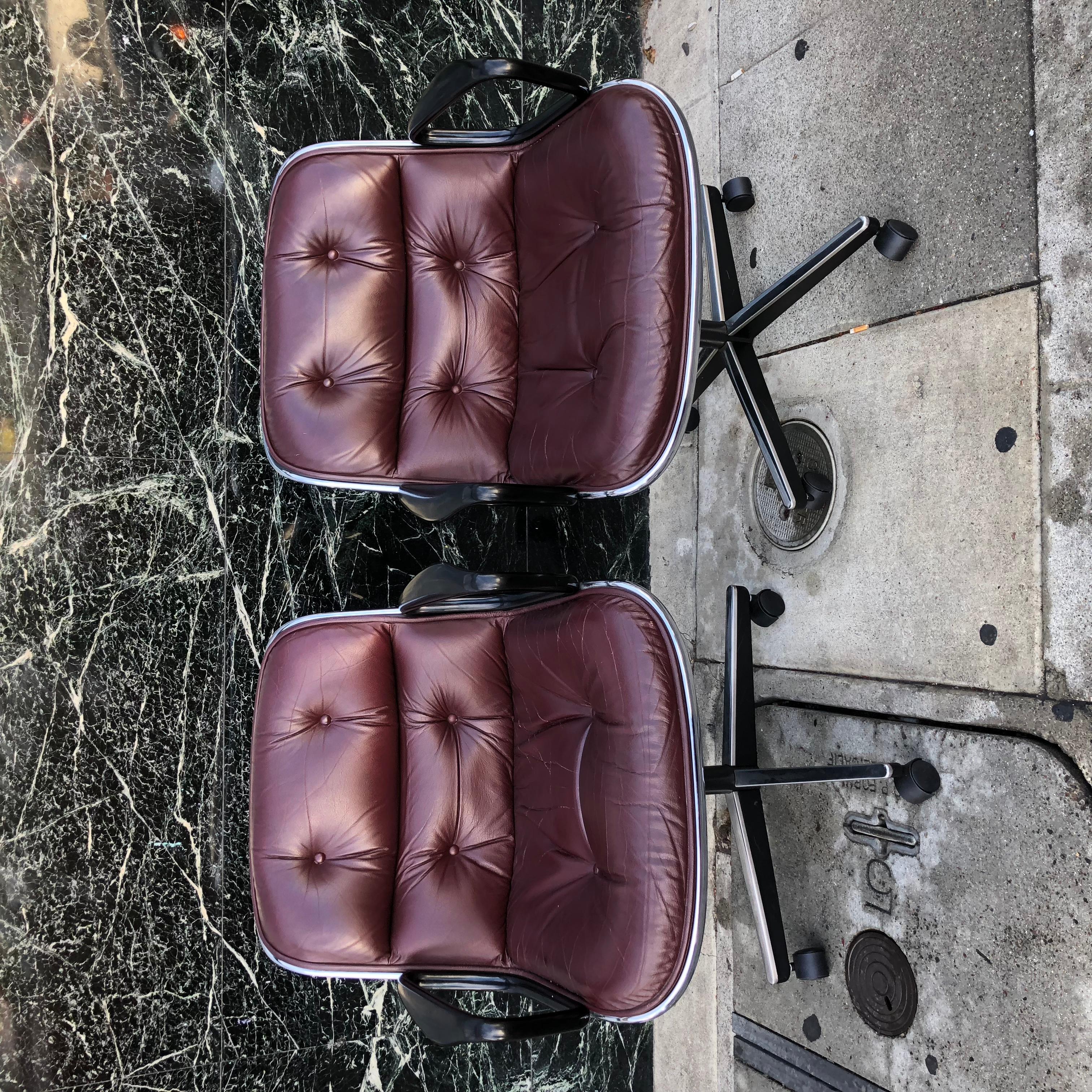 Charles Pollock for Knoll Office Chairs in Burgundy Leather 2