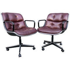 Charles Pollock for Knoll Office Chairs in Burgundy Leather