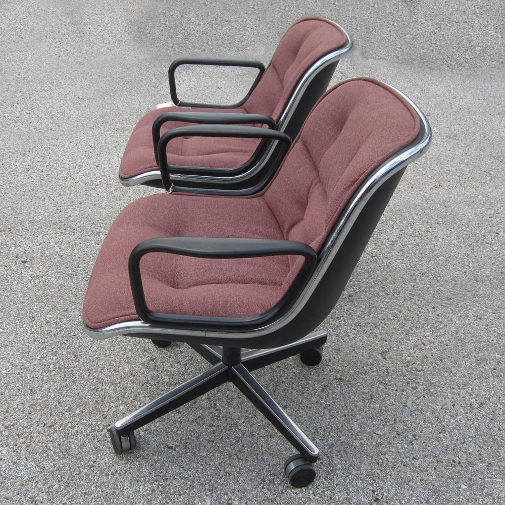 Mid-Century Modern Charles Pollock for Knoll Pair of Executive Armchairs in Burgundy Fabric