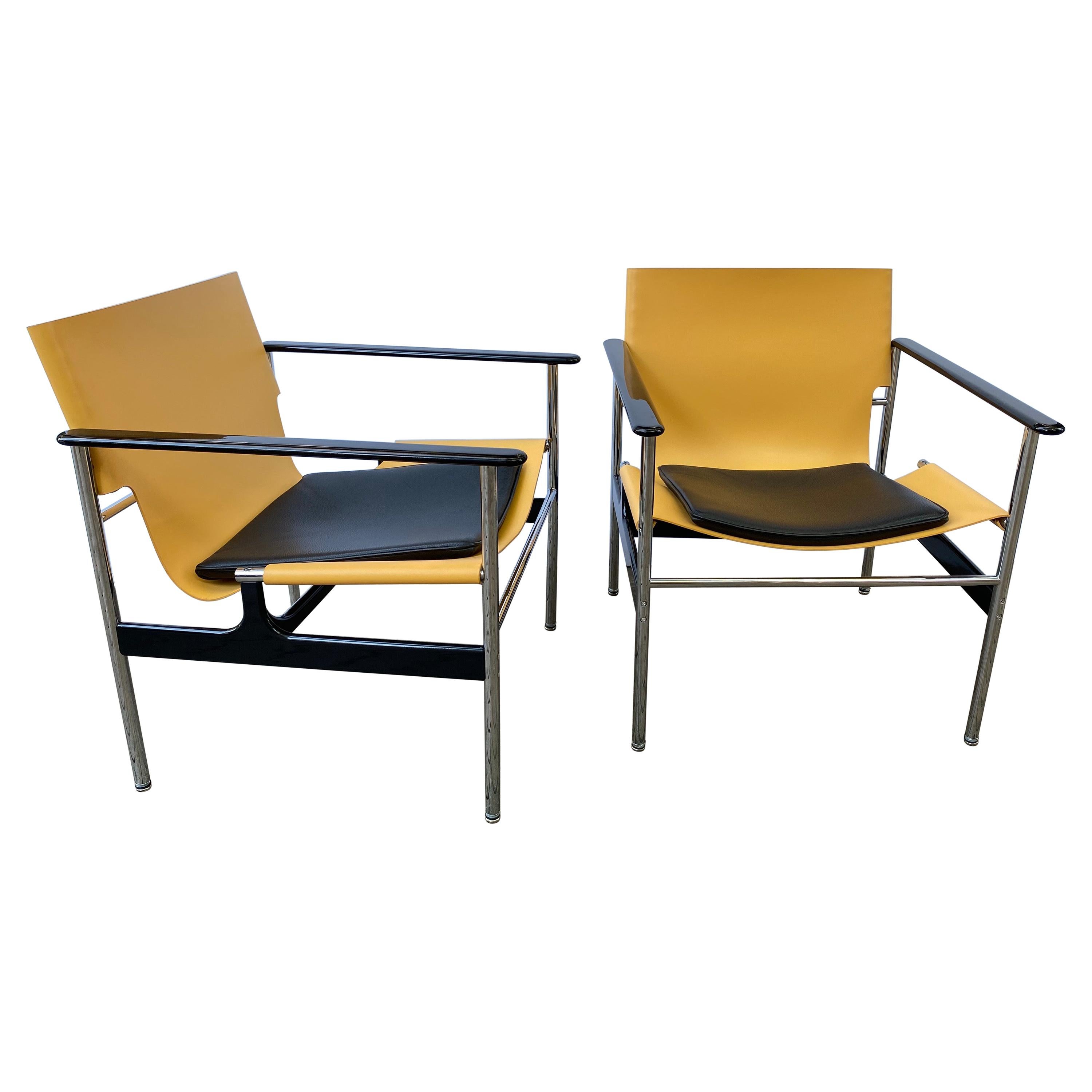 Pair of Charles Pollock Leather Sling Arm Chairs. Knoll c. 1965. at 1stDibs