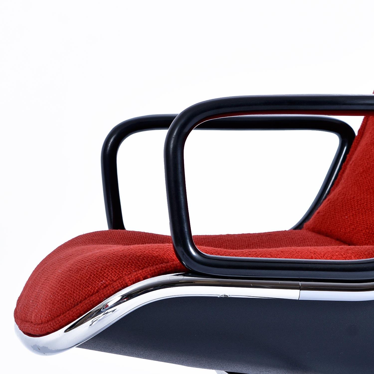 Stainless Steel Charles Pollock for Knoll Red Tweed Executive Chair with Height Tension Knob