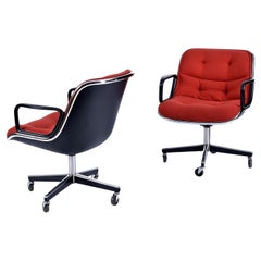 Charles Pollock for Knoll Red Tweed Executive Chairs w/ Height Tension Knob