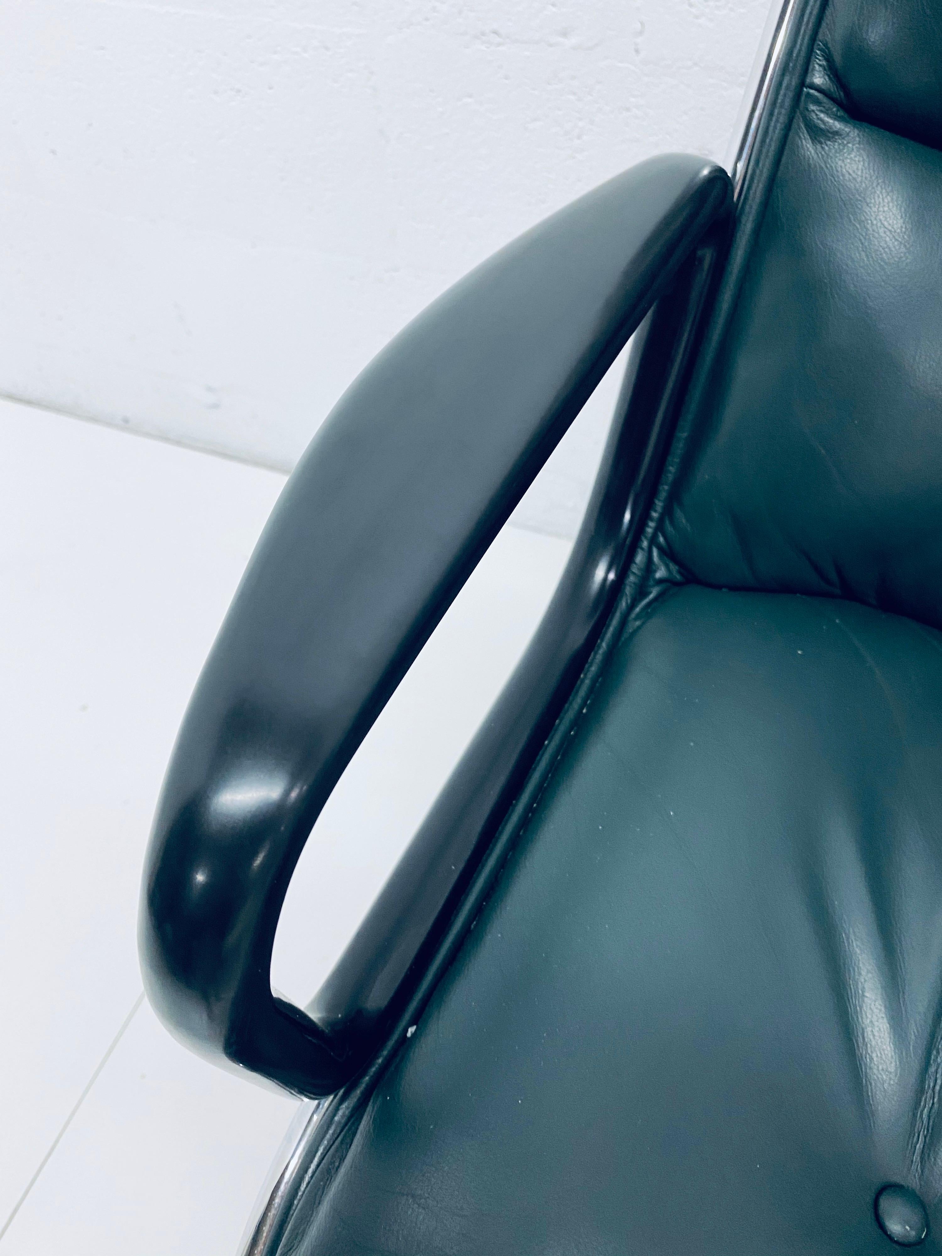 Charles Pollock Hunter Green Leather Desk Chair for Knoll 6