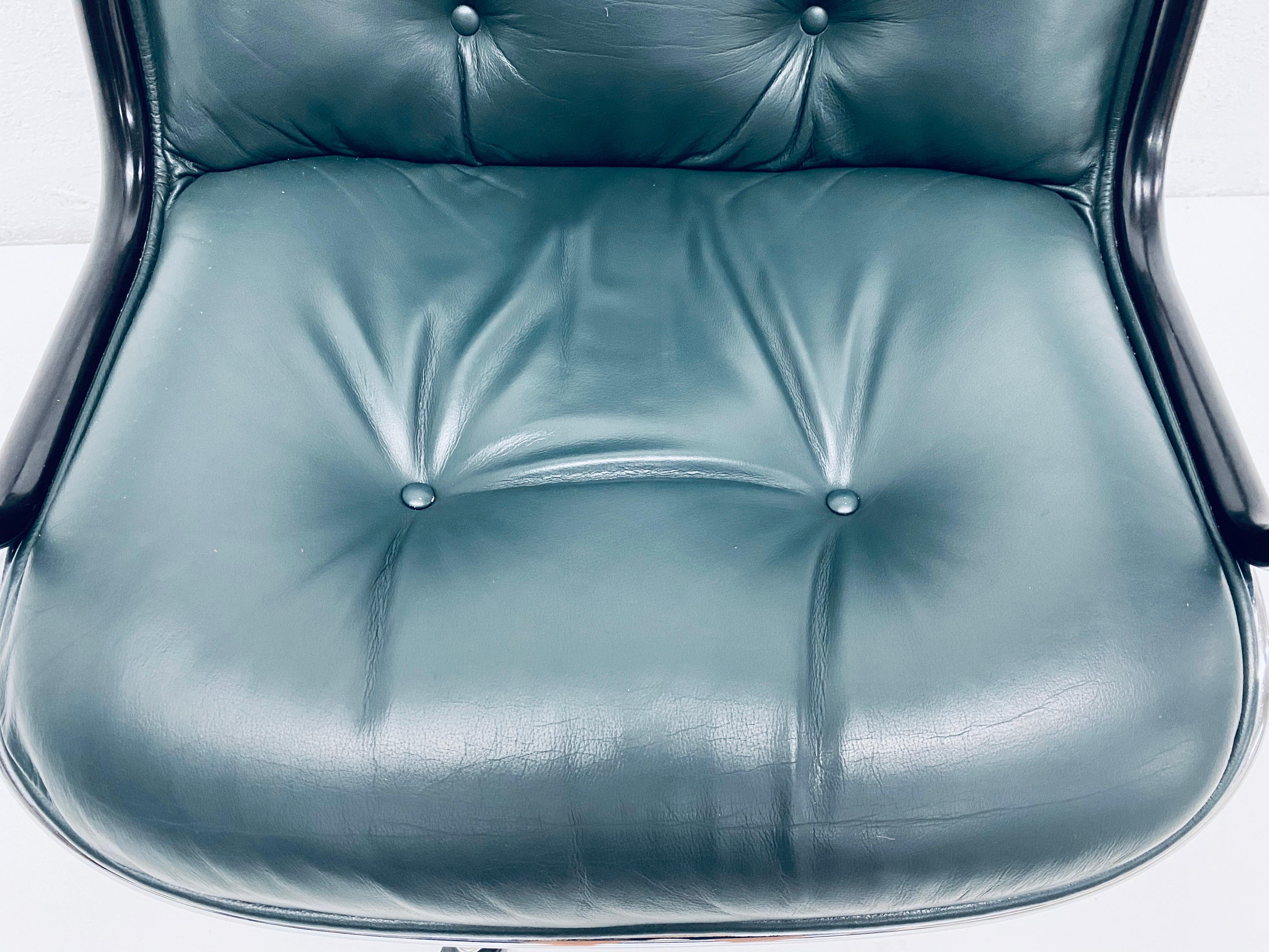 Charles Pollock Hunter Green Leather Desk Chair for Knoll 7