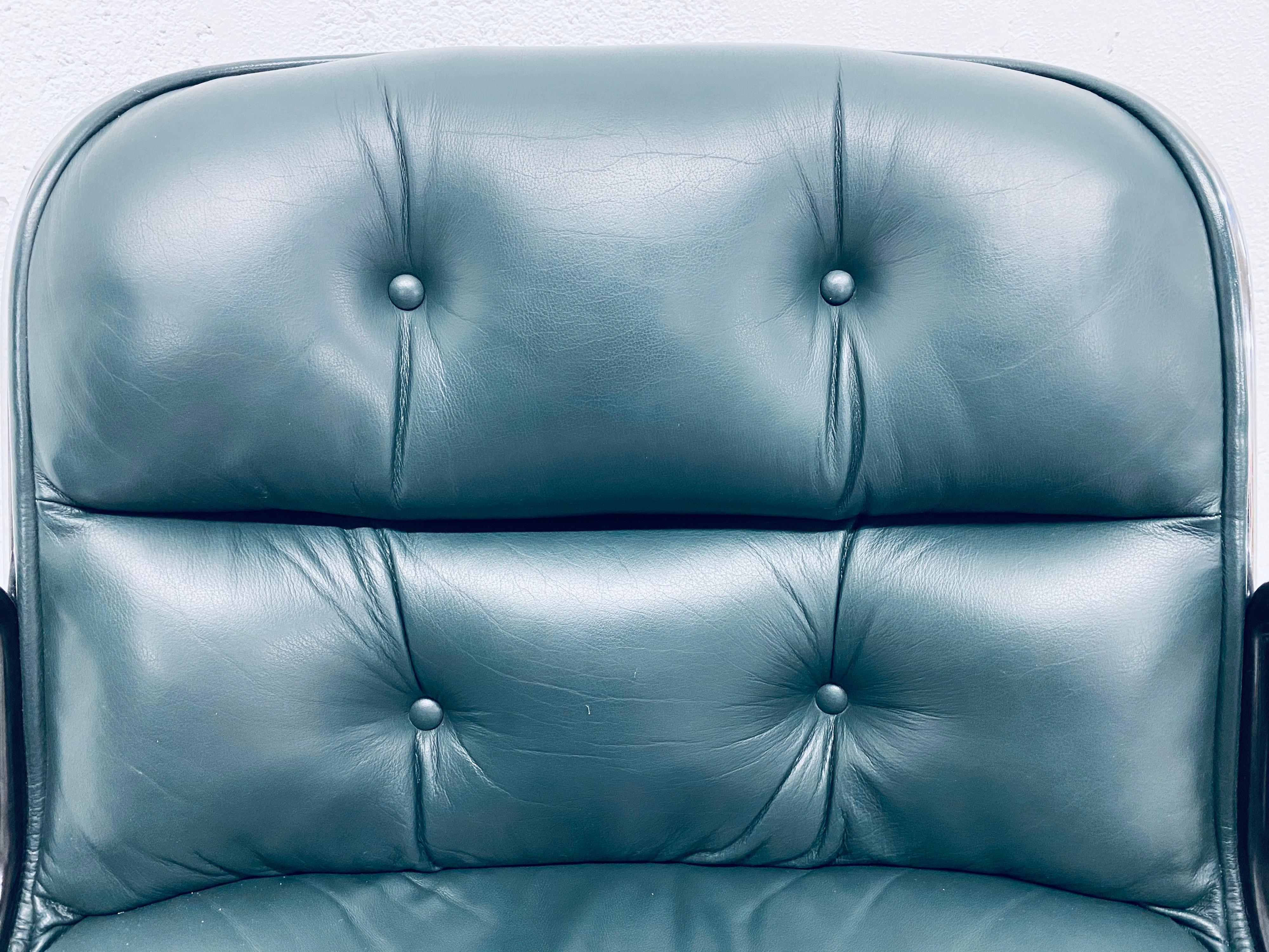 Charles Pollock Hunter Green Leather Desk Chair for Knoll 8