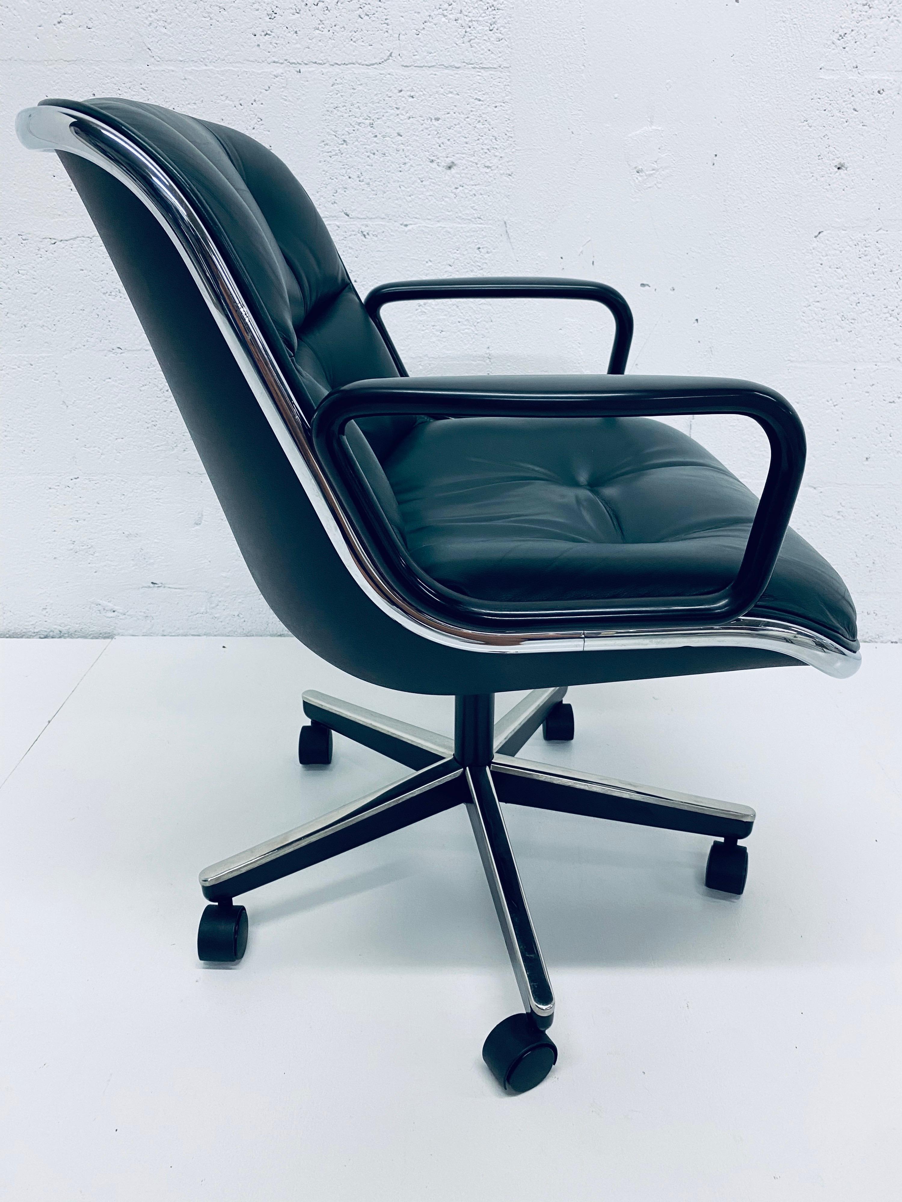 Mid-Century Modern Charles Pollock Hunter Green Leather Desk Chair for Knoll