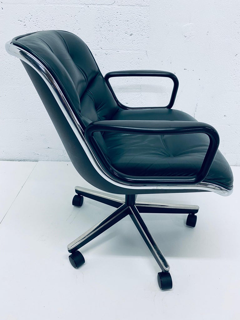 Charles Pollock Hunter Green Leather Desk Chair for Knoll at 1stDibs