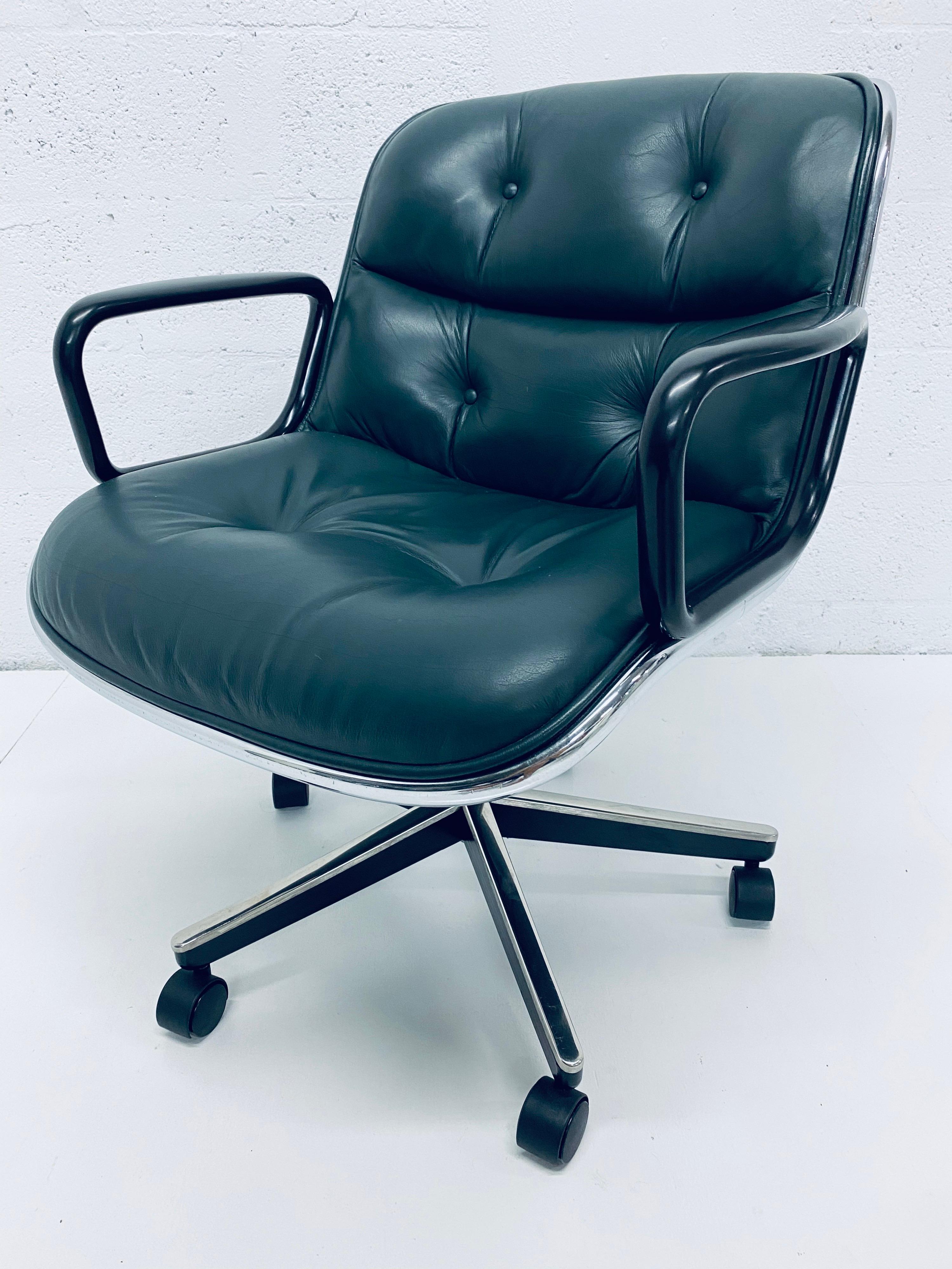 Late 20th Century Charles Pollock Hunter Green Leather Desk Chair for Knoll