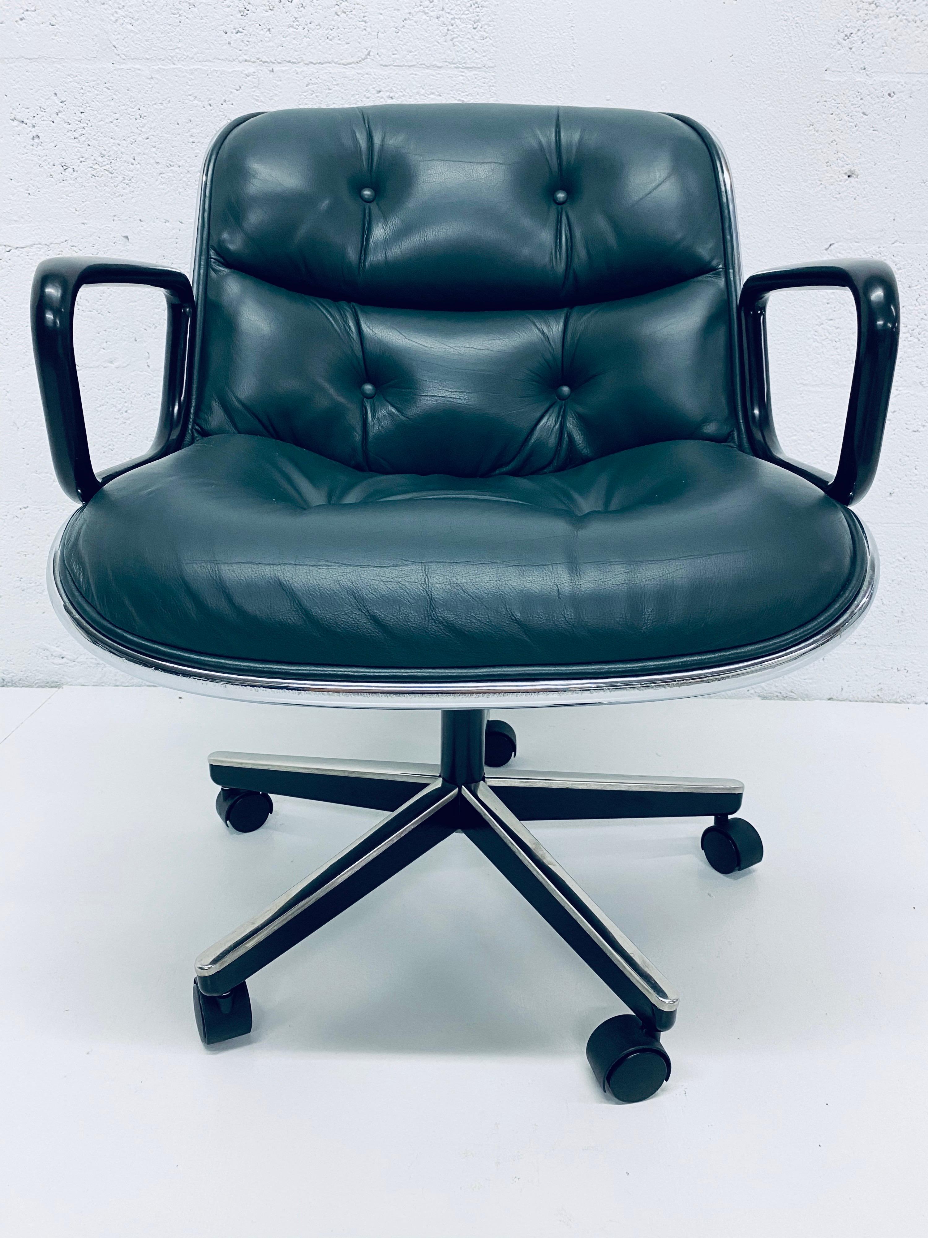Charles Pollock Hunter Green Leather Desk Chair for Knoll 1
