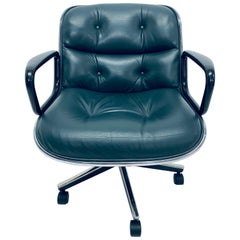 Charles Pollock Hunter Green Leather Desk Chair for Knoll