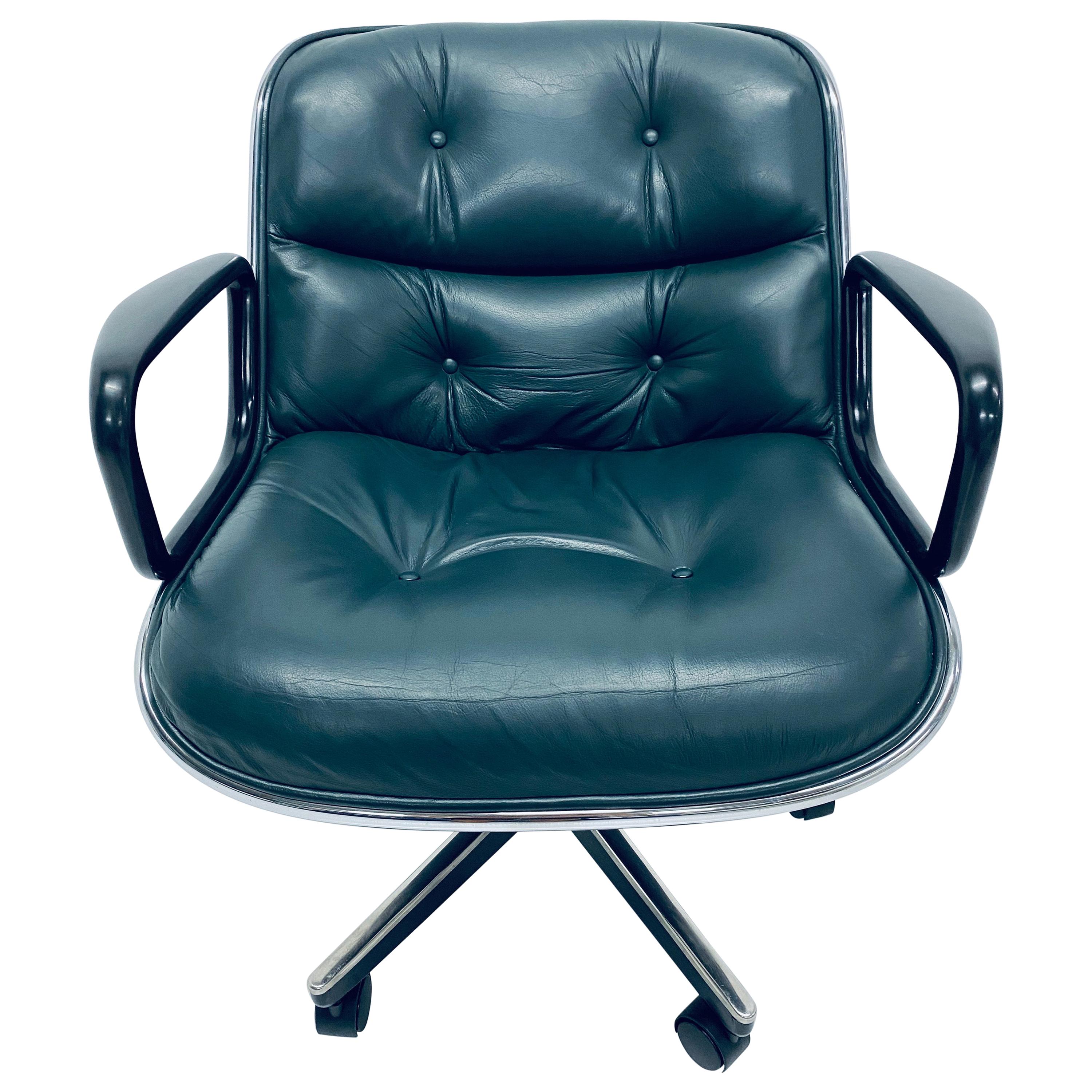 Charles Pollock Hunter Green Leather Desk Chair for Knoll