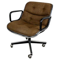 Charles Pollock Knoll Executive Armchair Brown Tweed 4 Prong Base with Casters