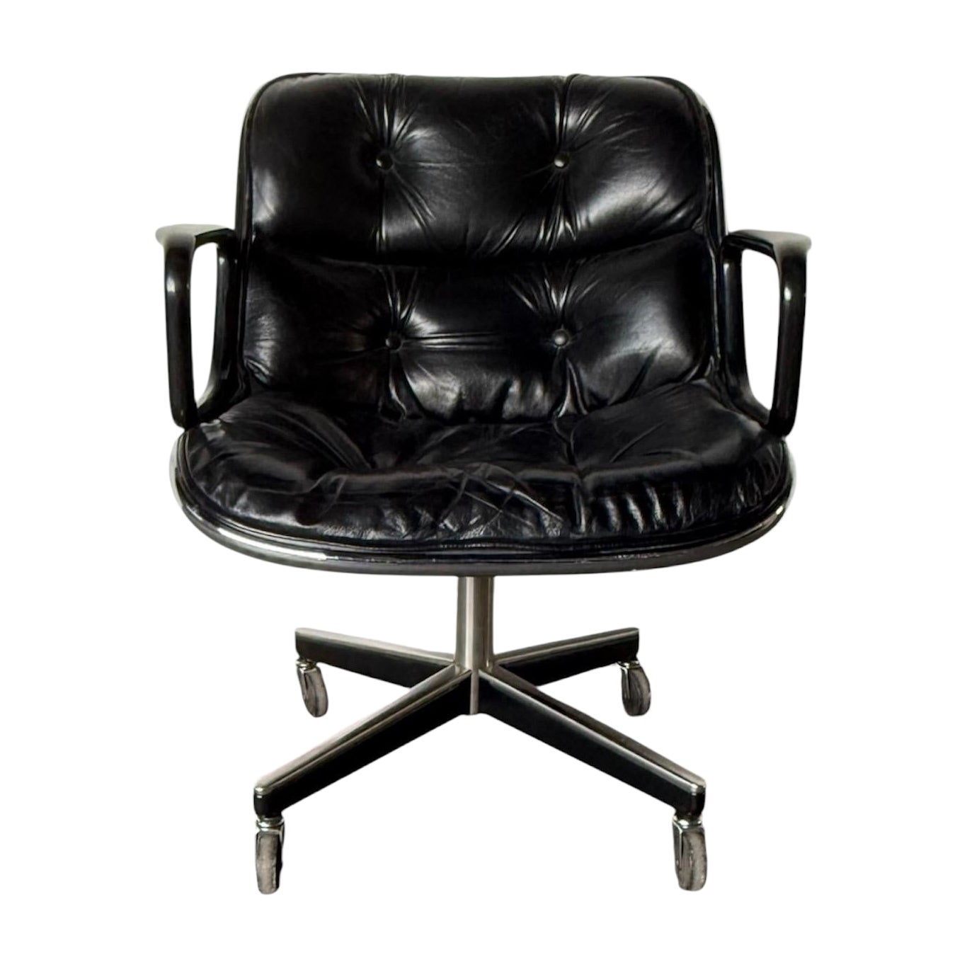 Chaise de bureau en cuir Charles Pollock par Knoll